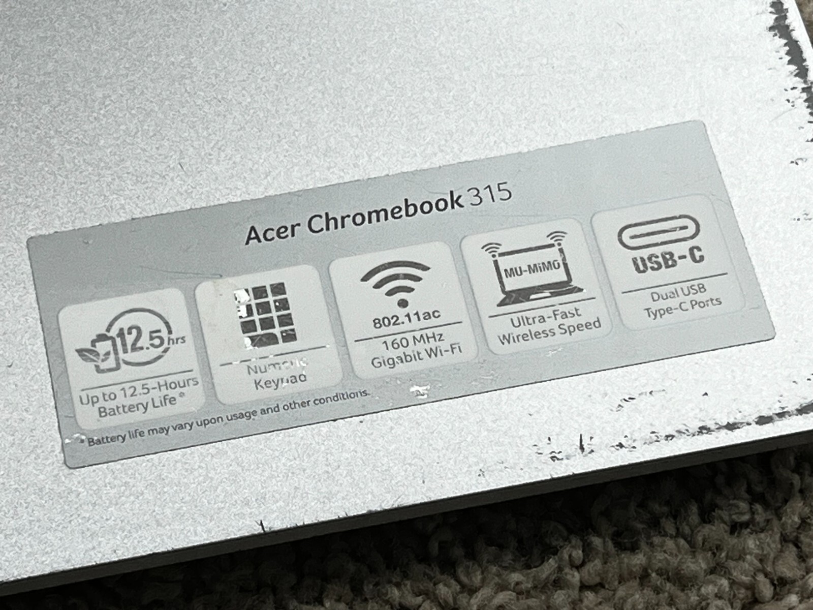Acer N19Q3 ChromeBook CB315-3H Series No Power Cord PARTS/REPAIR 903731