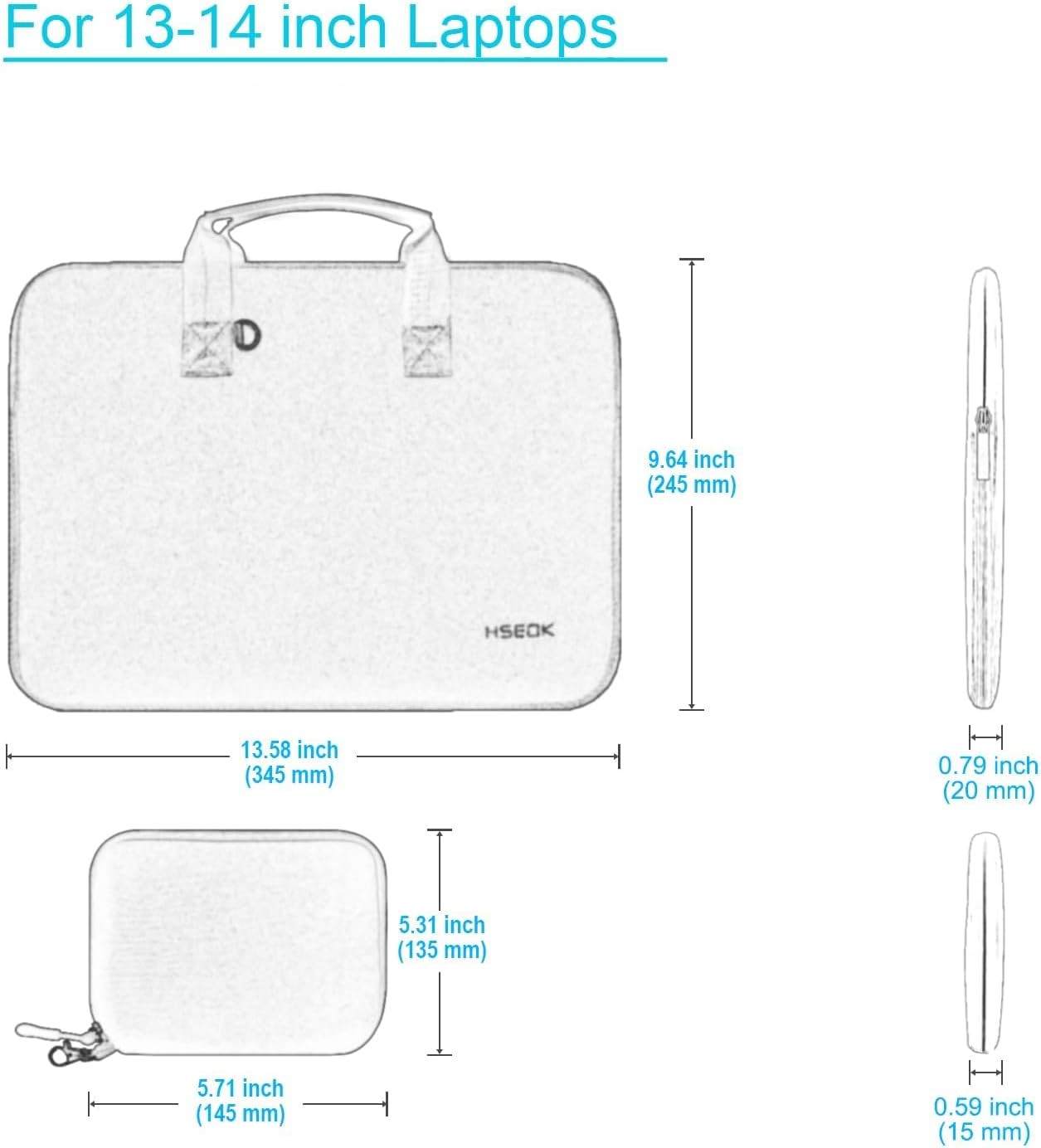 Neoprene Laptop Sleeve for 14 Inch Notebooks, Compatible with MacBook Pro, Bag