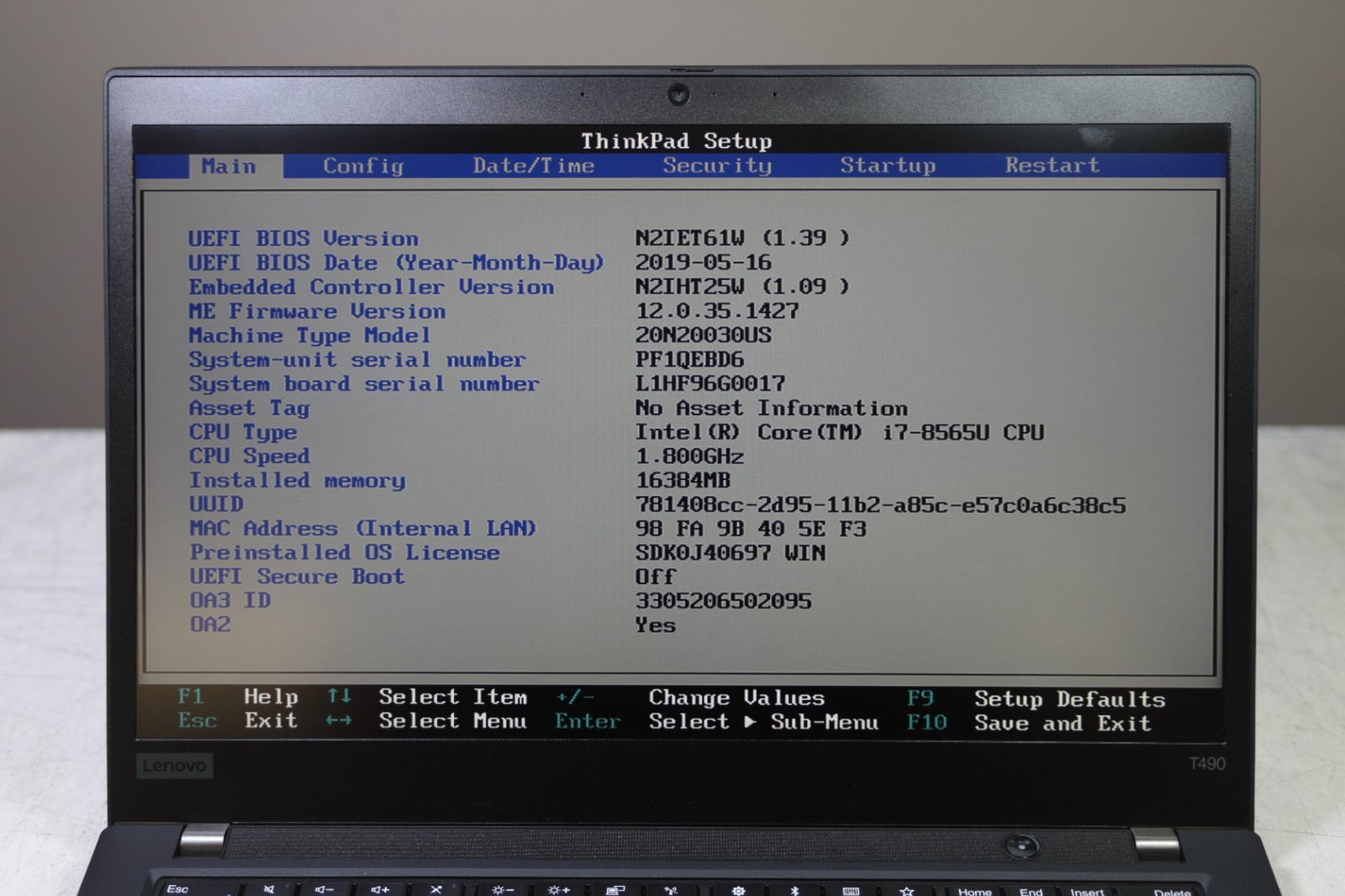 ThinkPad T490 Intel(R) Core(TM) i7-8565U CPU @ 1.80GHz-16GB RAM-512GB NVMe-NO OS