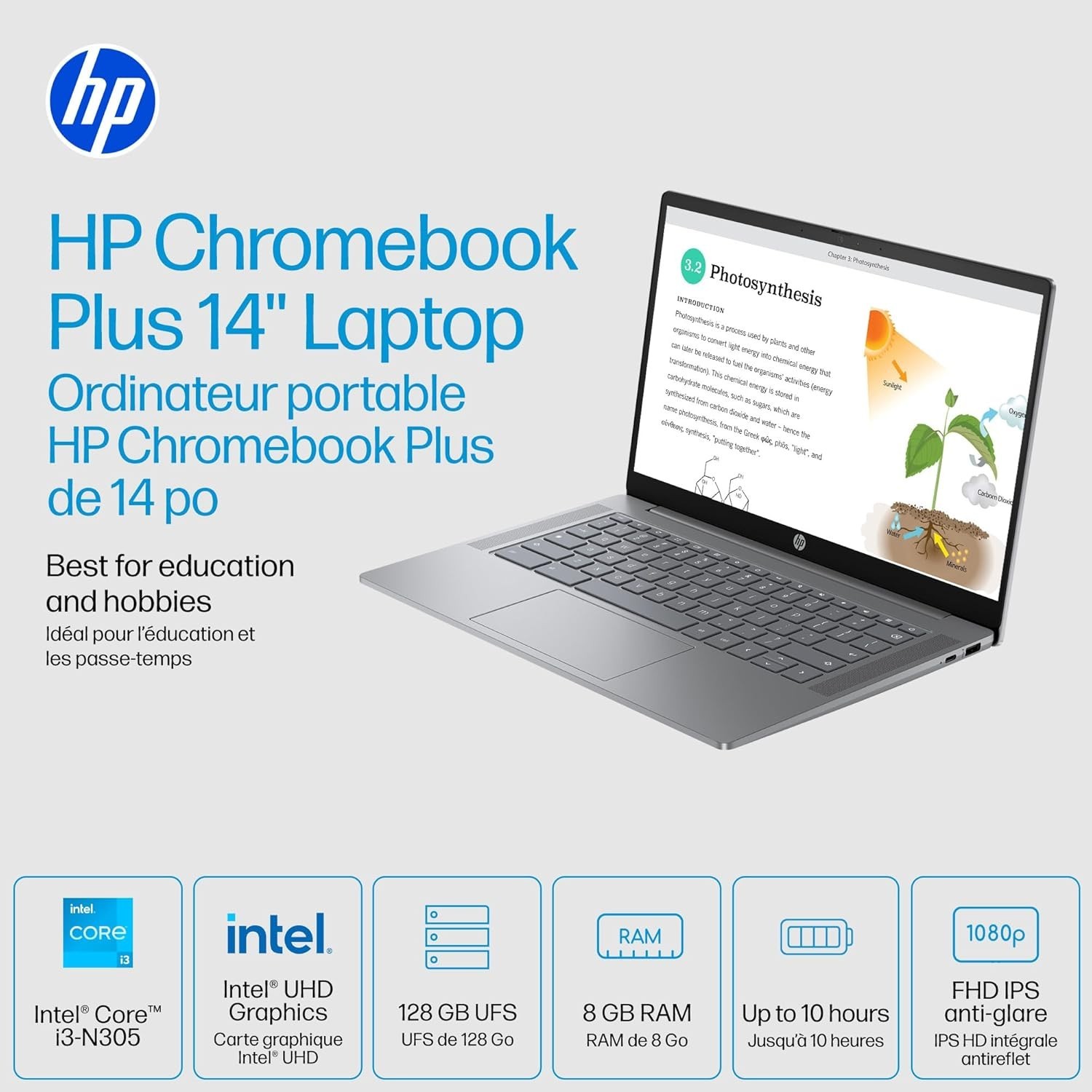 HP Chromebook Plus 14a-nf0006ca 14″ i3-N305 8GB 128GB ChromeOS (Refurbished)