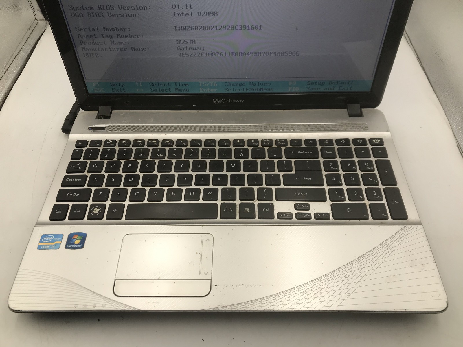 GATEWAY NV57H37U – BOOTS TO BIOS – INTEL I3 2310M – NO RAM – READ DESCRIP – BB!!