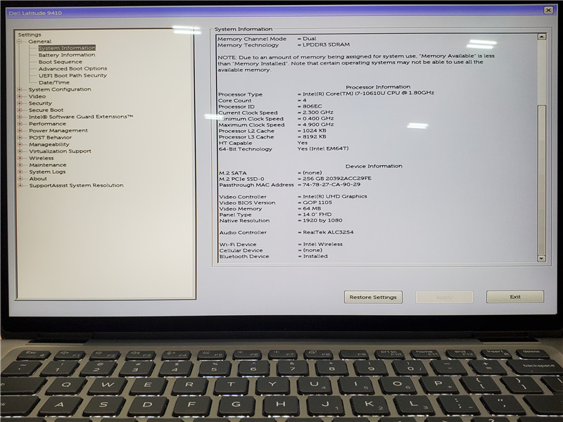 Dell Latitude 9410 Laptop i7-10610U 1.8GHz 16GB 256GB SSD Win 10 COA Grade C