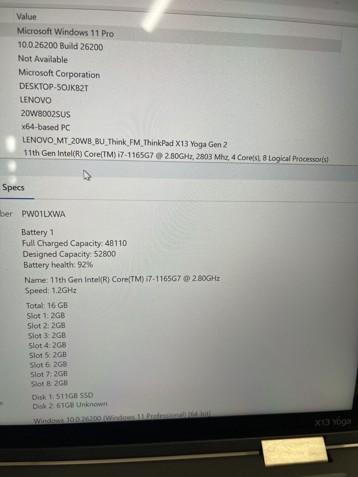 Lenovo ThinkPad X13 Yoga Gen 2 Touch i7-1165G7 16 GB RAM 512 GB SSD Win 11 Pro