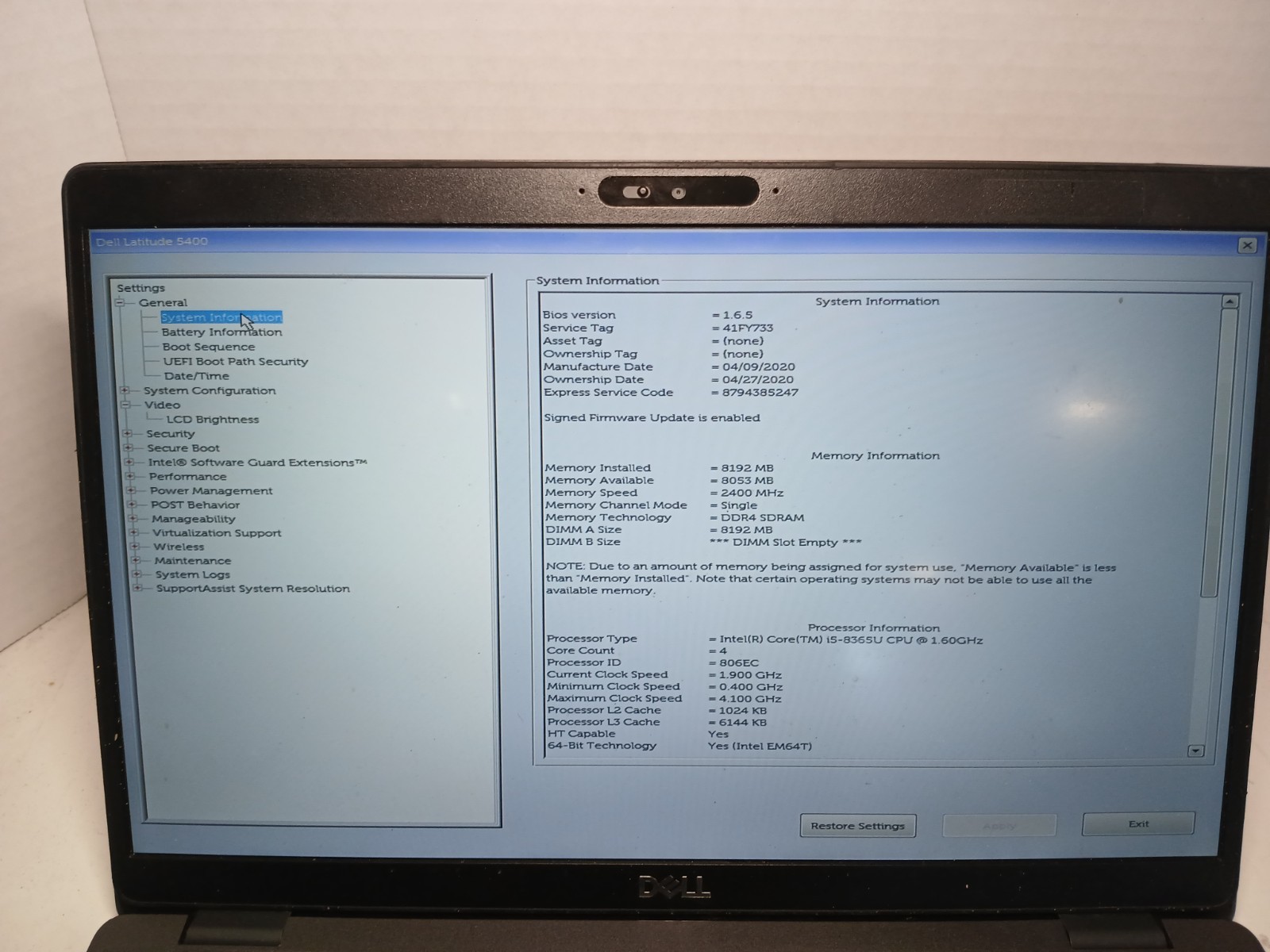 Dell Latitude 5400 i5-8365U 8GB RAM No SSD/HDD/OS! *READ* #97