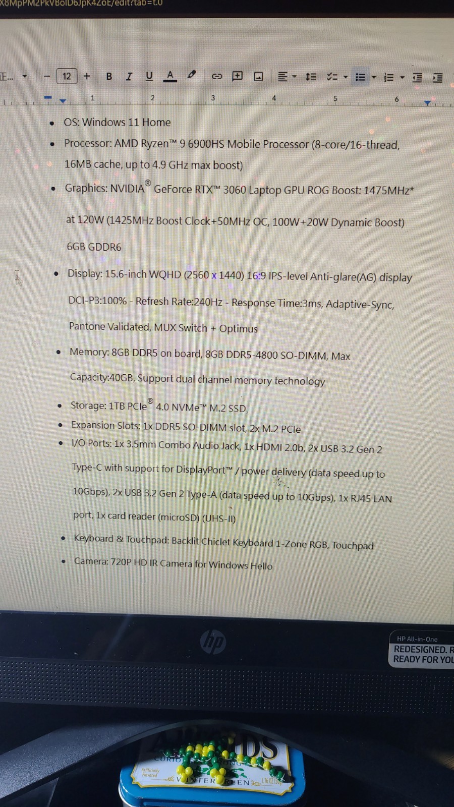 ASUS ROG Zephyrus G15 15.6″ Ryzen 9 6900HS RTX 3060 QHD 165Hz