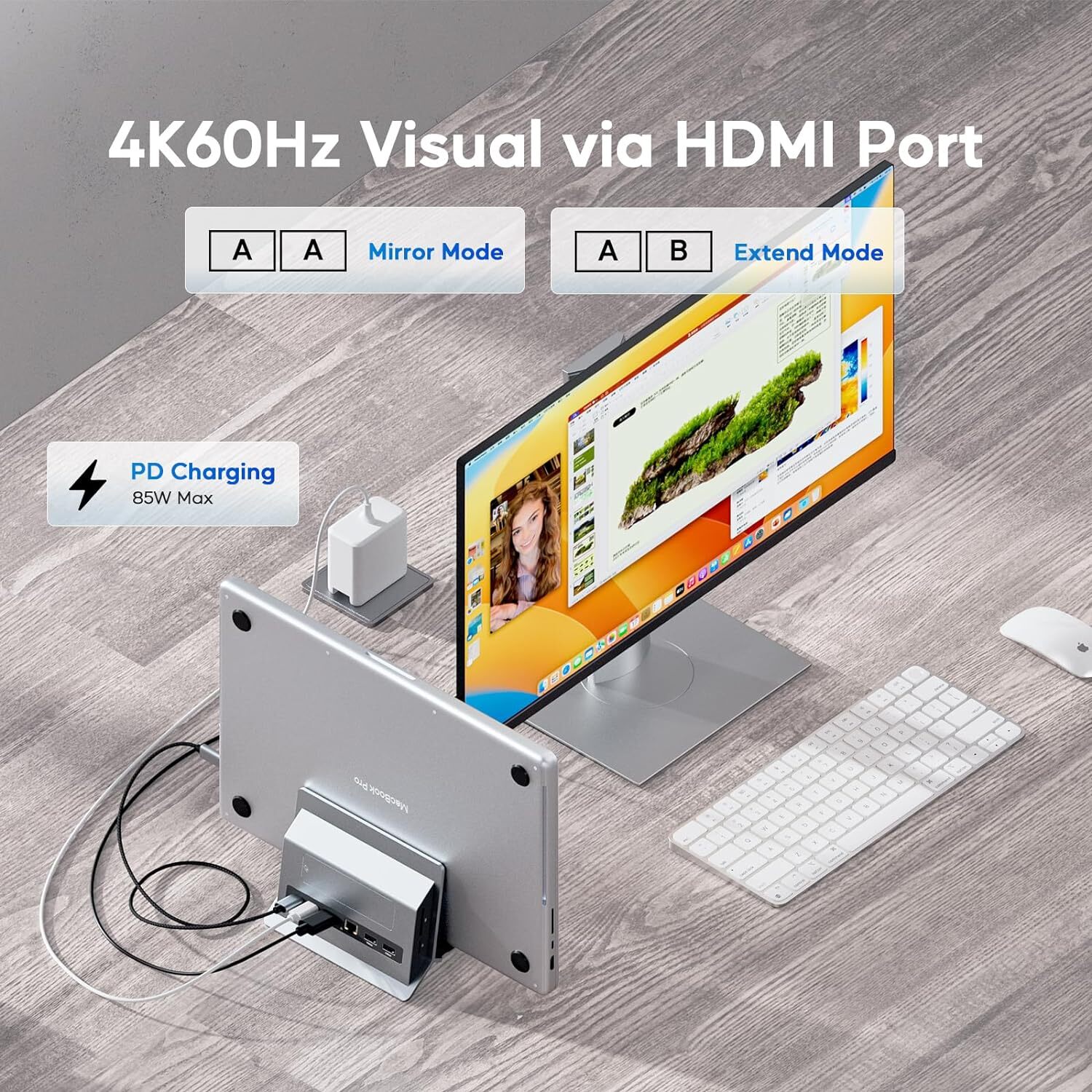 Vertical MacBook Docking Station, Docking Station for Mac Mini with M.2 NVMe