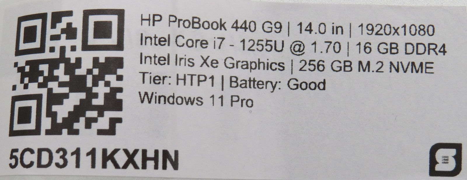 HP ProBook 440 G9 i7-1255U @ 1.7GHz 16GB DDR4 256GB SSD 14″ Win 11 Pro