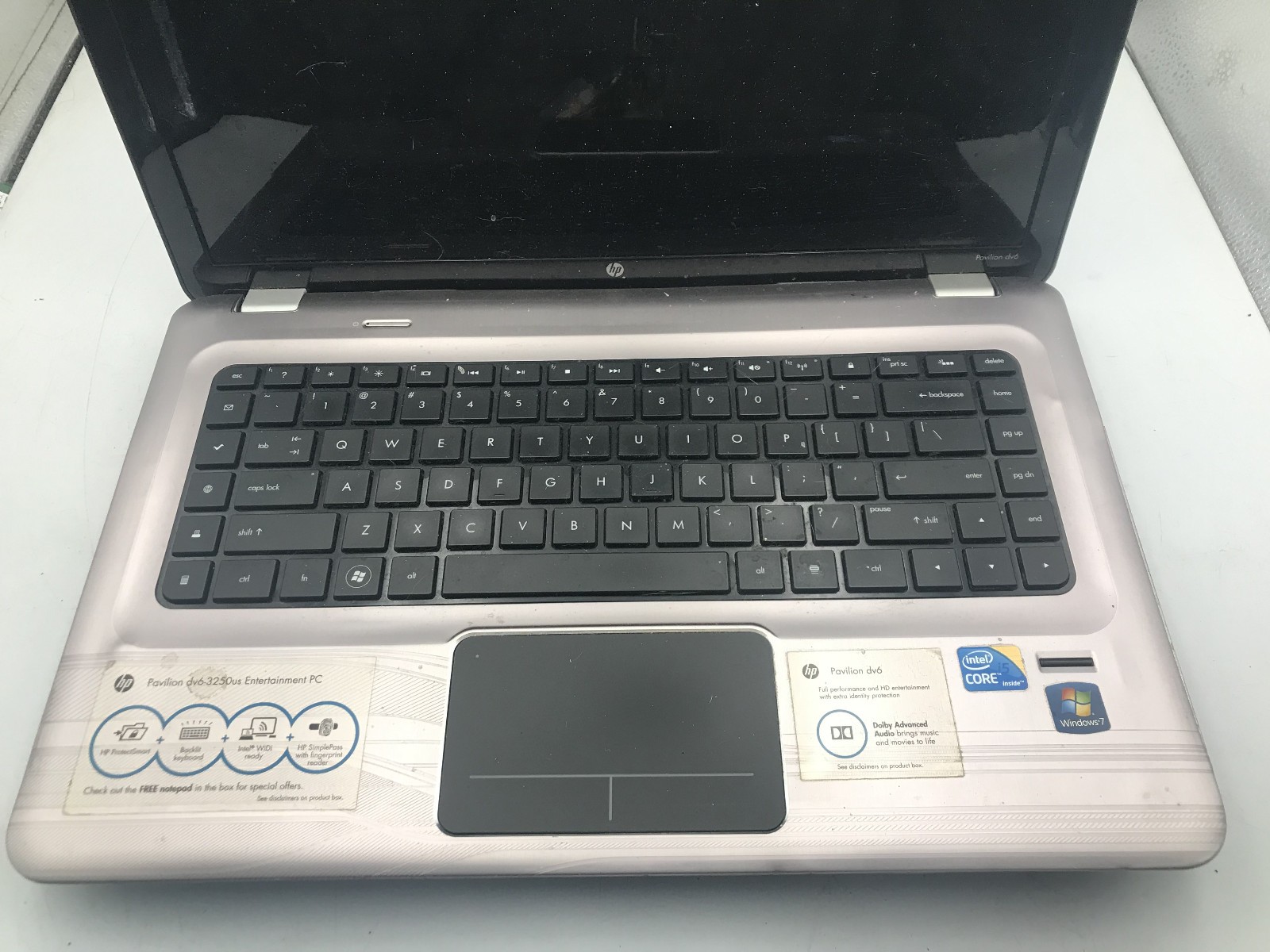 HP PAVILION DV6 3250US – FOR PARTS/DRILLED MOBO – INTEL I5 1ST GEN – NO RAM – BB