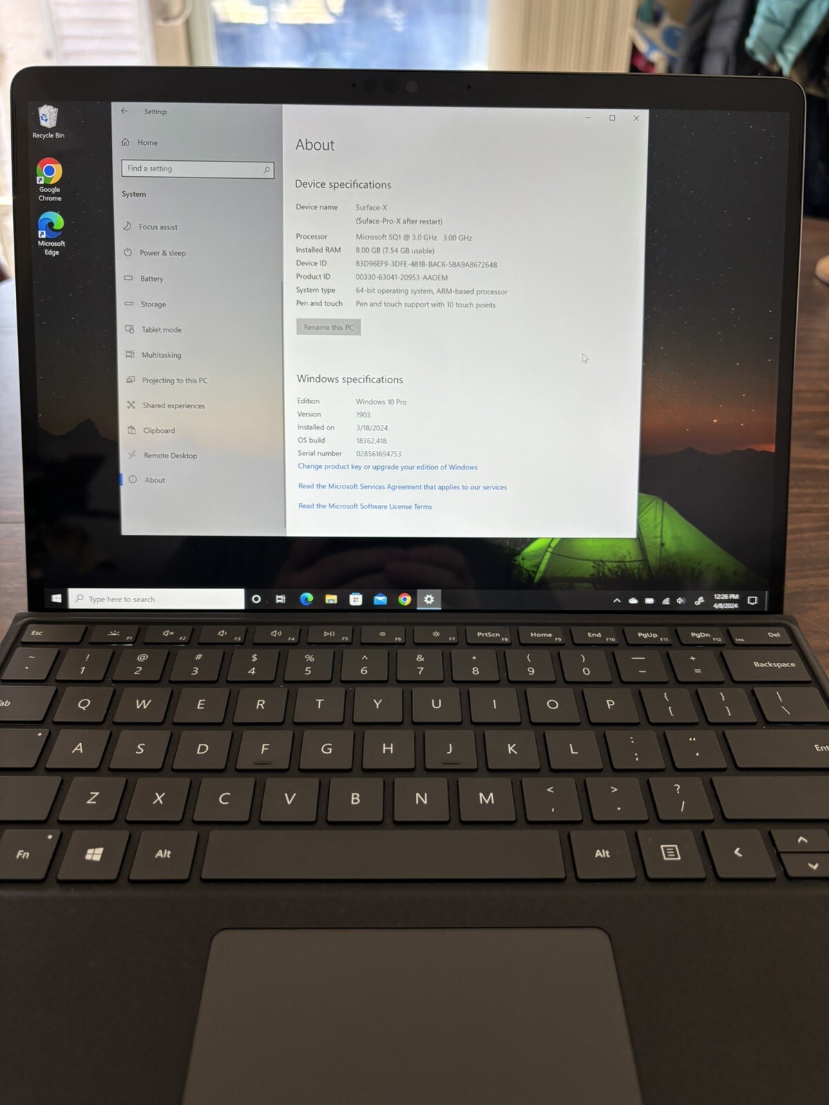 Microsoft Surface Pro X 13″ Touch (128GB SSD, Microsoft SQ1, 3.00 GHz, 8GB)
