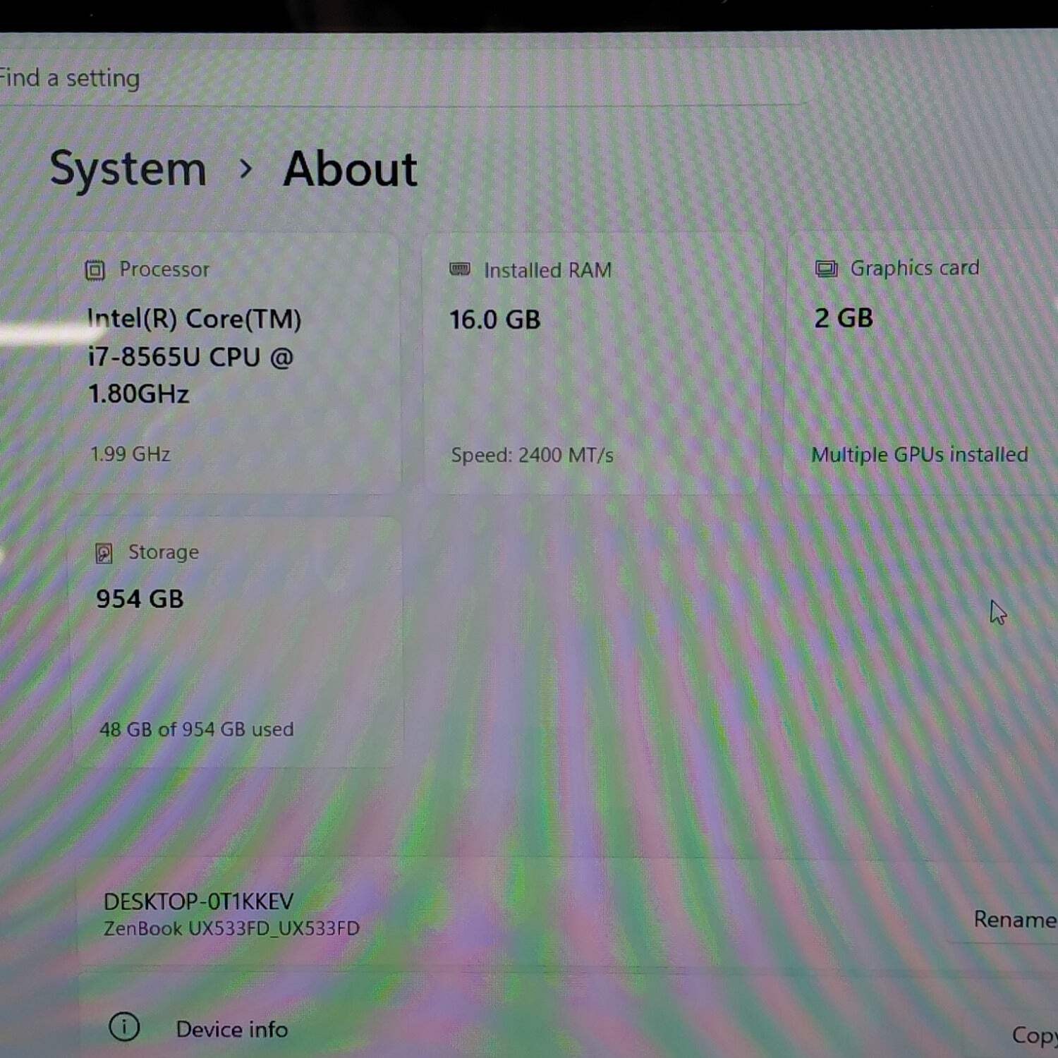 Asus Zenbook 15 UX533F 15.6″ i7-8565U 1.9GHz 16GB RAM 1TB SSD GeForce GTX 1050