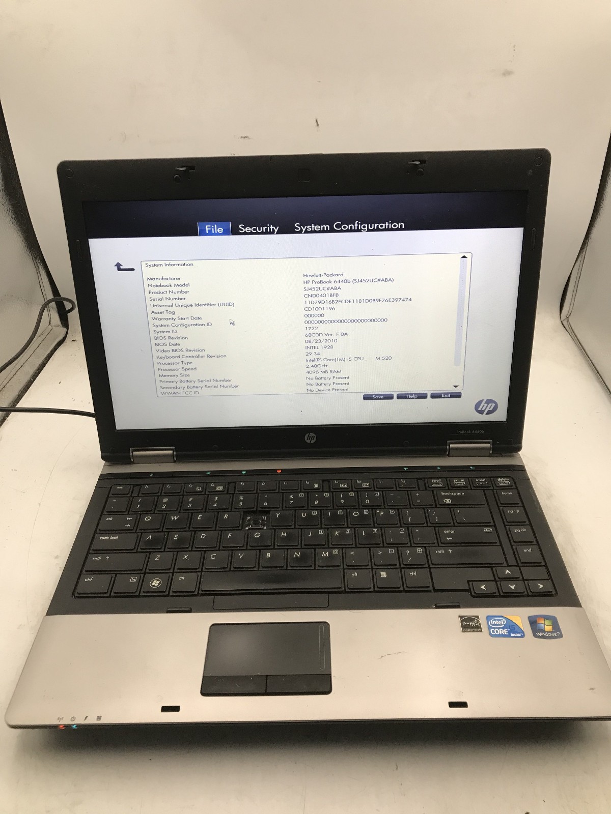 HP PROBOOK 6440B – BOOTS TO BIOS – INTEL I5 M520 – 4GB RAM -READ DESCRIPTION- BB