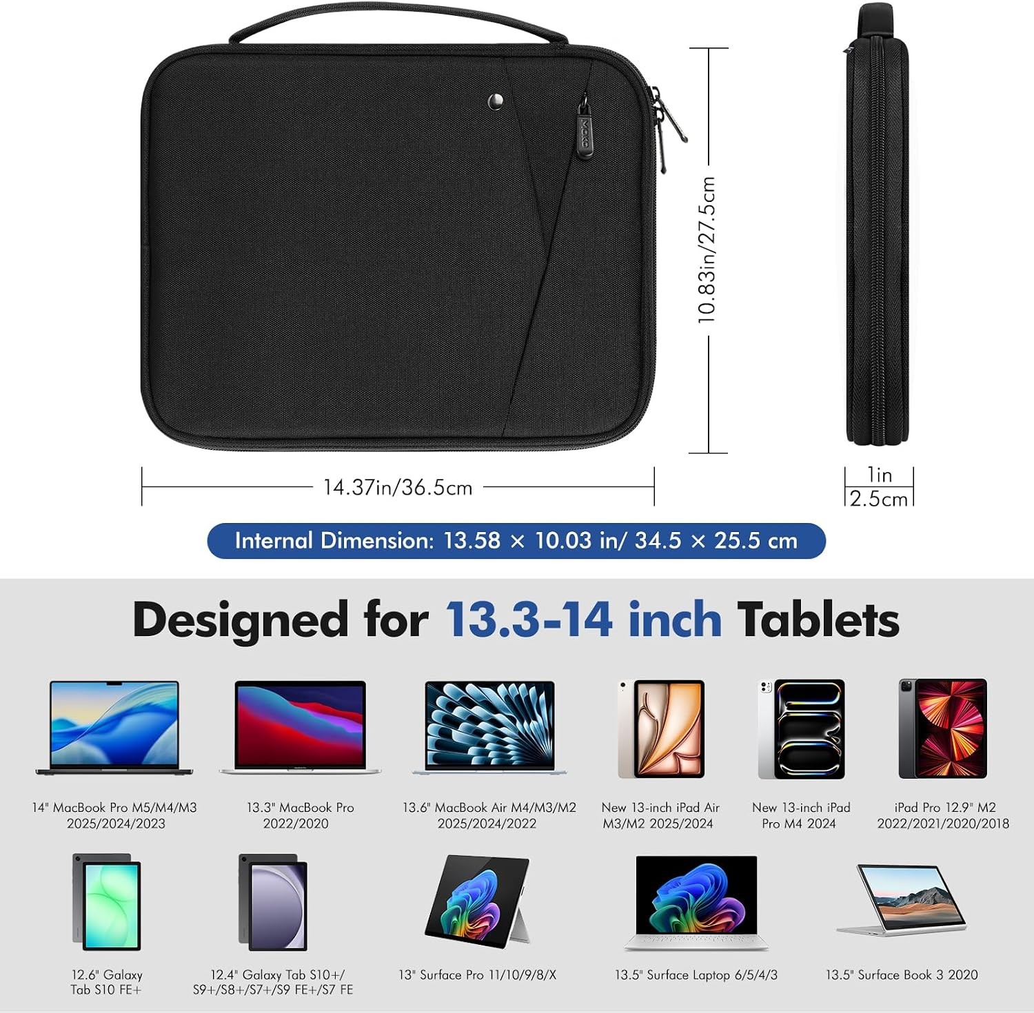 Sleeve for 13-14 Inch Laptop, Padded Protective Travel Bag with Handle, Black