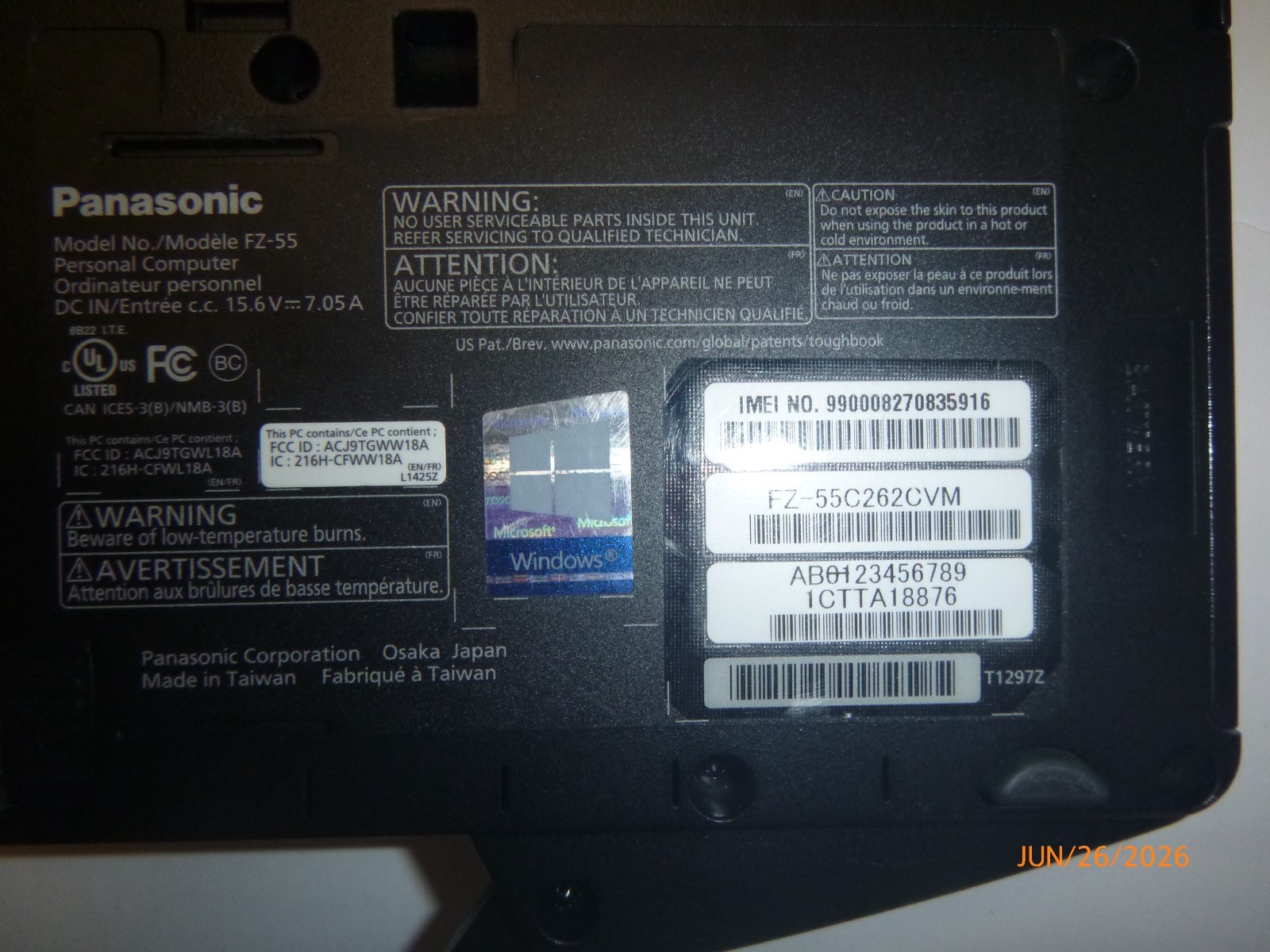 Panasonic FZ 55 Toughbook i5-8365U 1.6GHz 16GB – Touch – Webcam