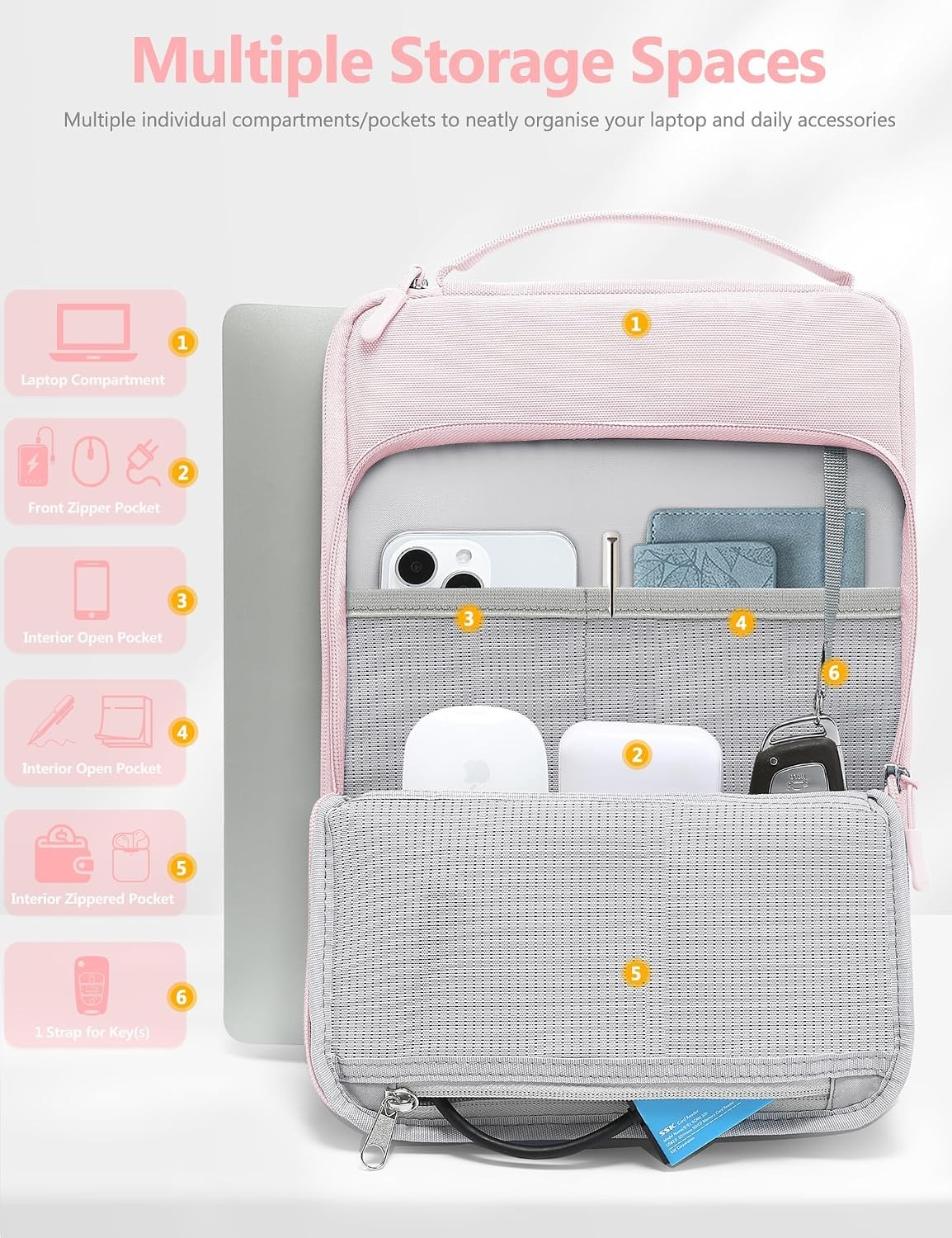 Pale Pink Laptop Sleeve for 15-16 Inch MacBook Pro 16 M4 M3 M2 M1, 2019-2026