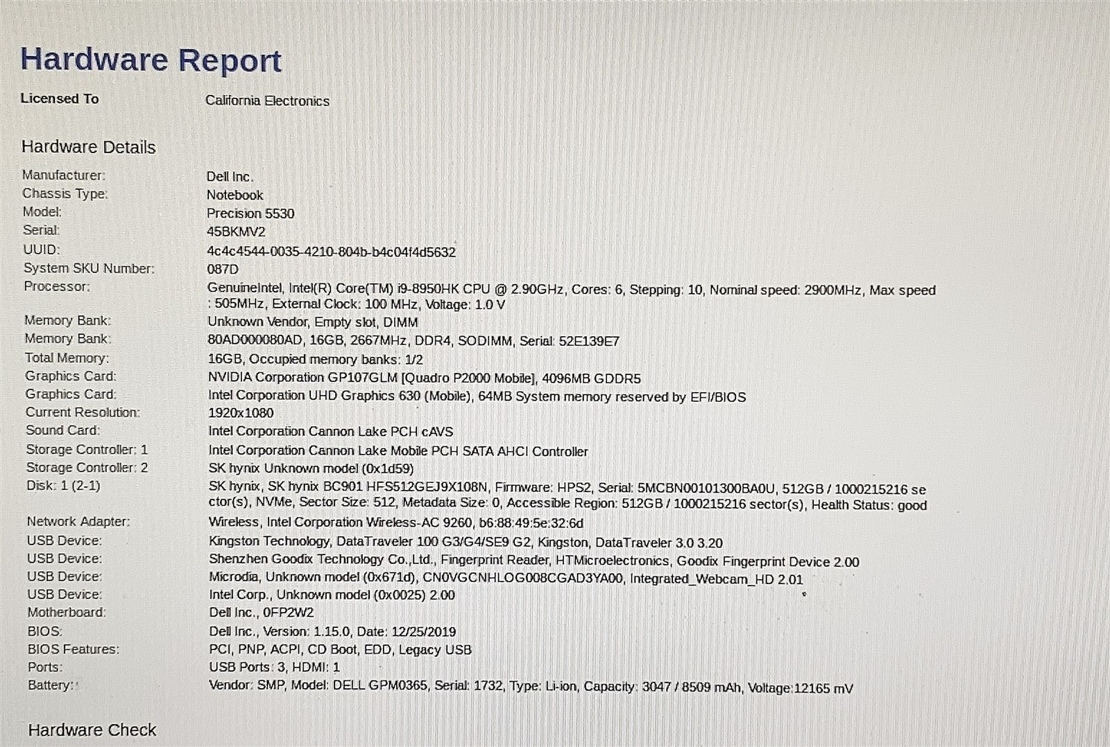 Dell Precision 5530 Laptop i9 8950HK 2.9GHZ 15.6″ FHD 16GB 512GB P2000 Window 11