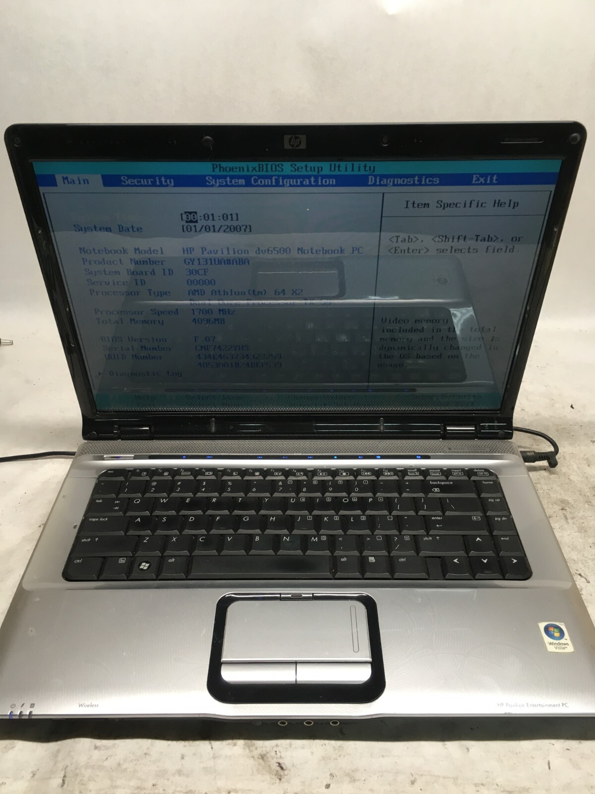 HP Pavilion dv6607nr 15″ [AS IS] AMD Athlon 64 X2 Dual TK 53 @ 1.7 GHz – JZ