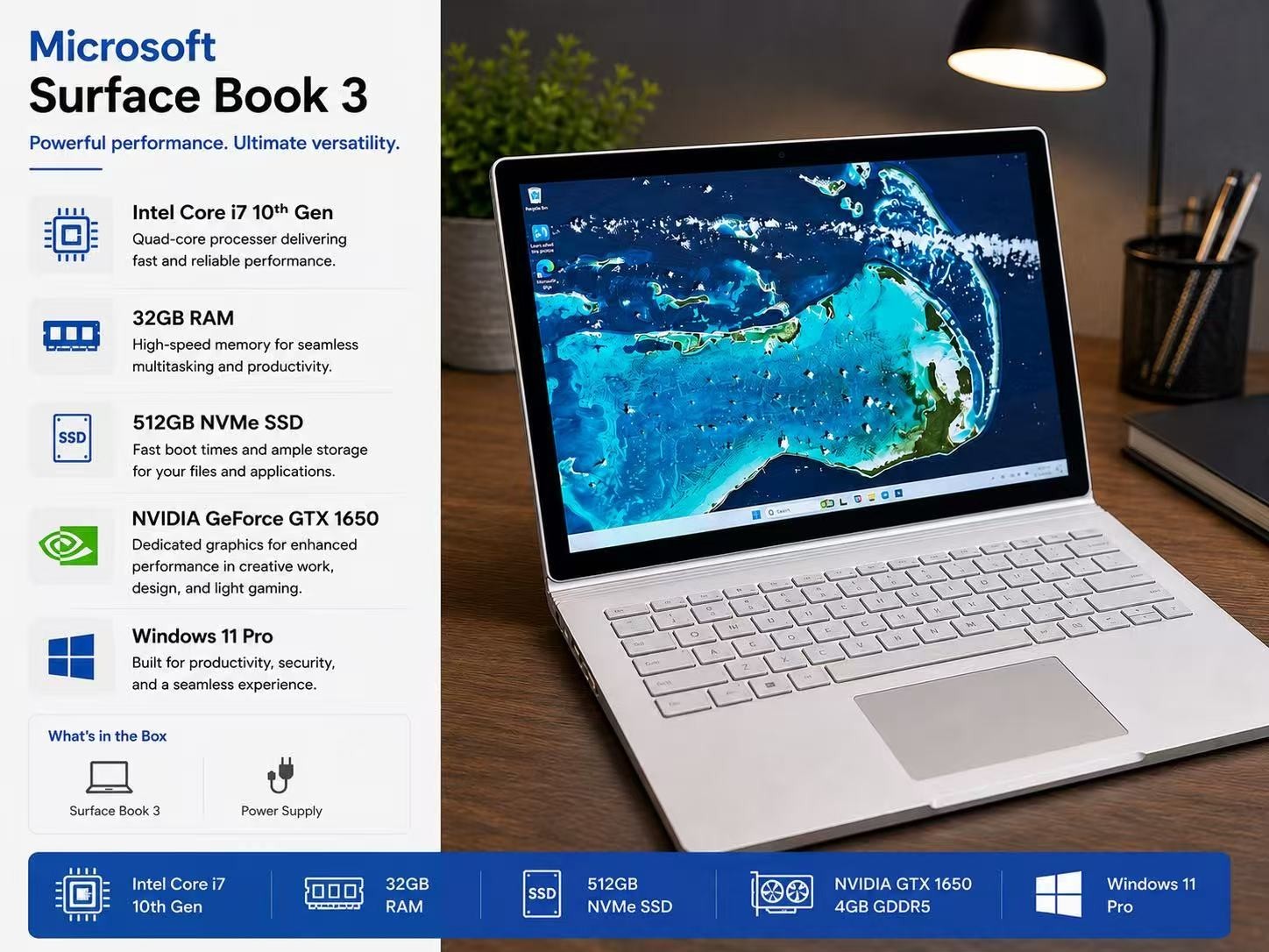 Microsoft Surface Book 3 13.5″ i7 10th Gen 32gb Ram 512gb SSD GTX 1650 W11P
