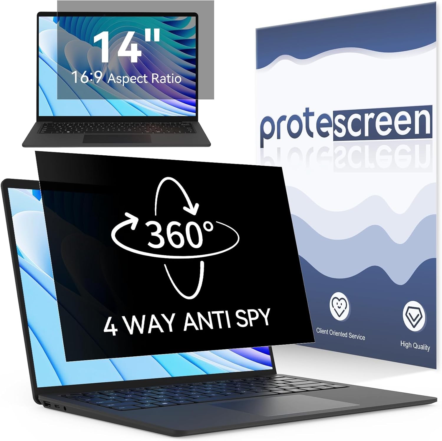 14″ Privacy Screen for Laptops 16:9, 360° Anti Glare Shield Filter for Monitors