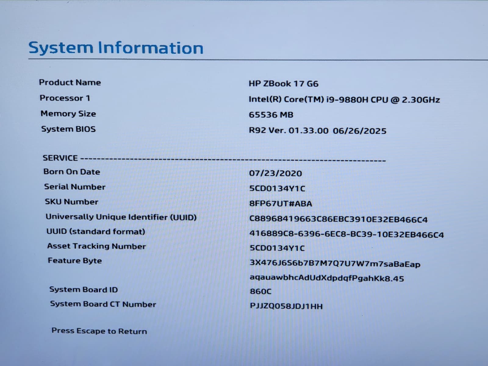 HP ZBook 17” Core i9 32 GB RAM 1TB SSD 6GB RTX 3000 Pro WORKSTATION 3YR WARNTY