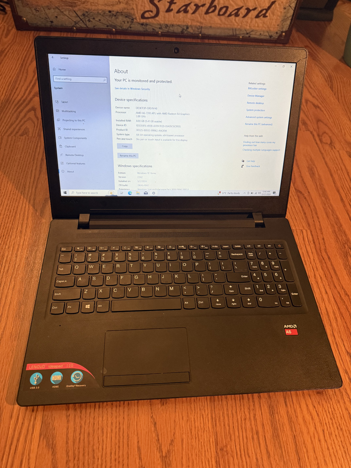 Lenovo IdeaPad 110-15ACL | AMD A6 | 15.6″ HD | 237GB Storage | Includes Charger