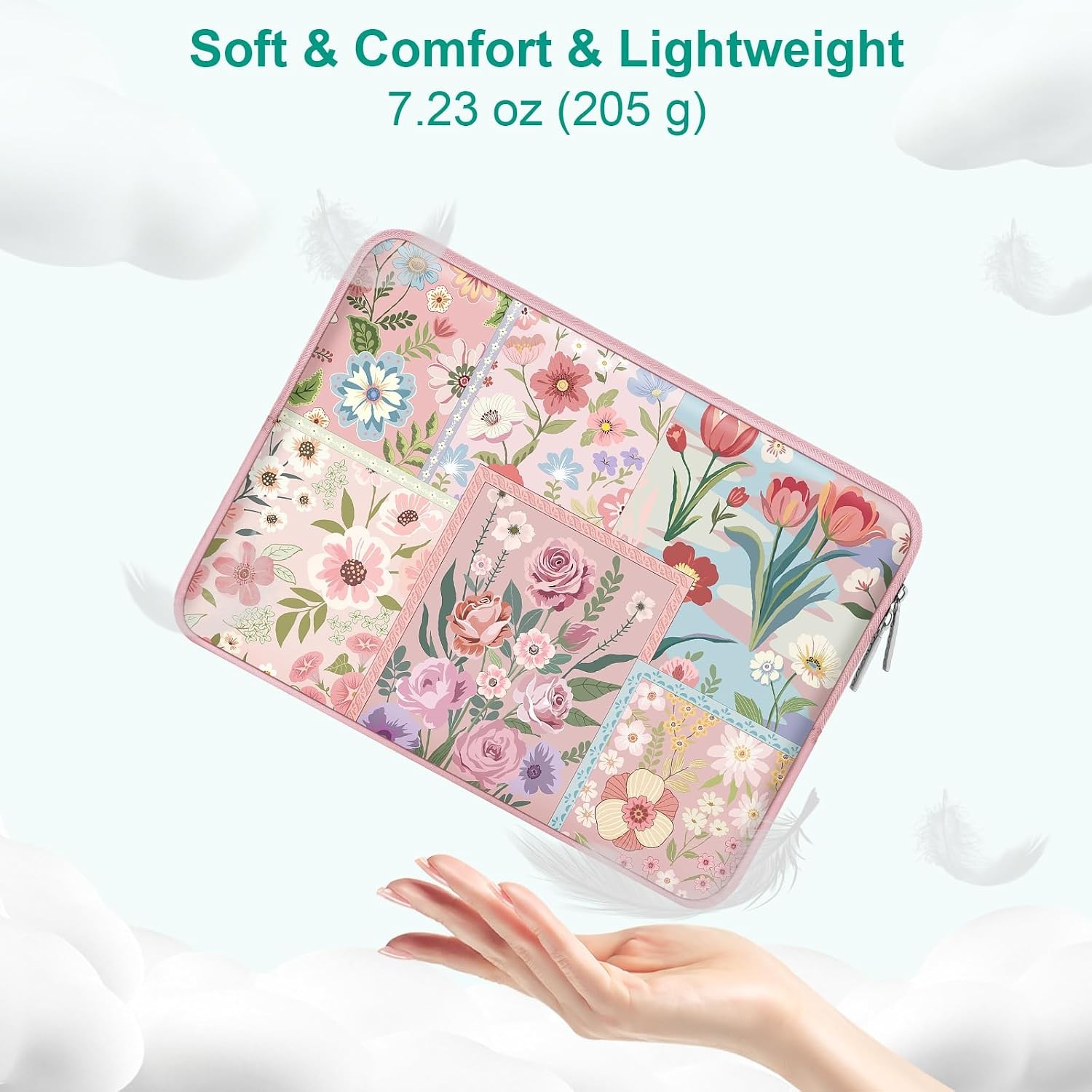 13-13.3 inch Laptop Sleeve Case, Neoprene Bag for MacBook Air 13, Pink Floral De