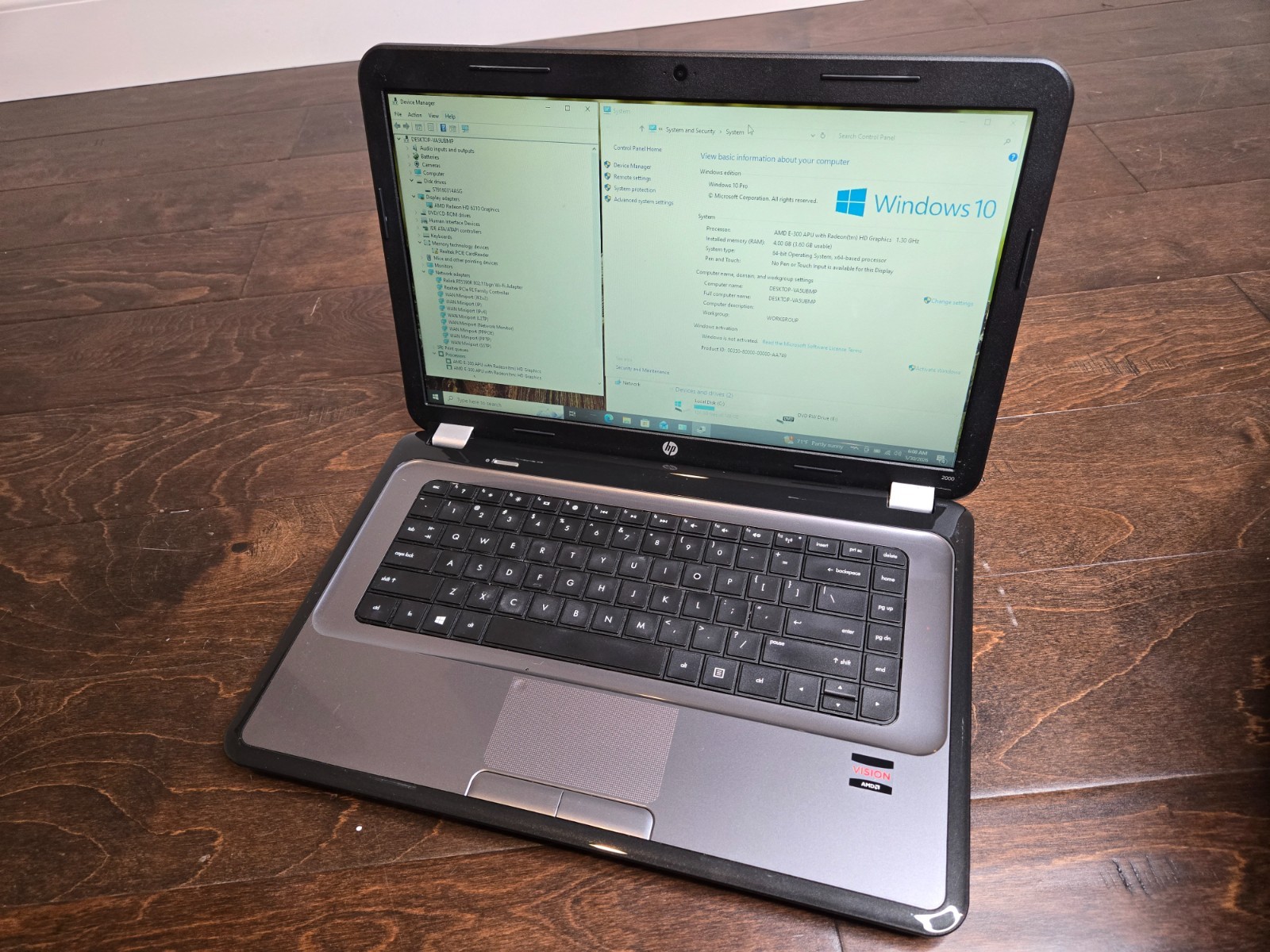 HP 2000 Notebook PC Laptop AMD E-300 1.30GHz 4GB 160GB Radeon Win 10 Pro