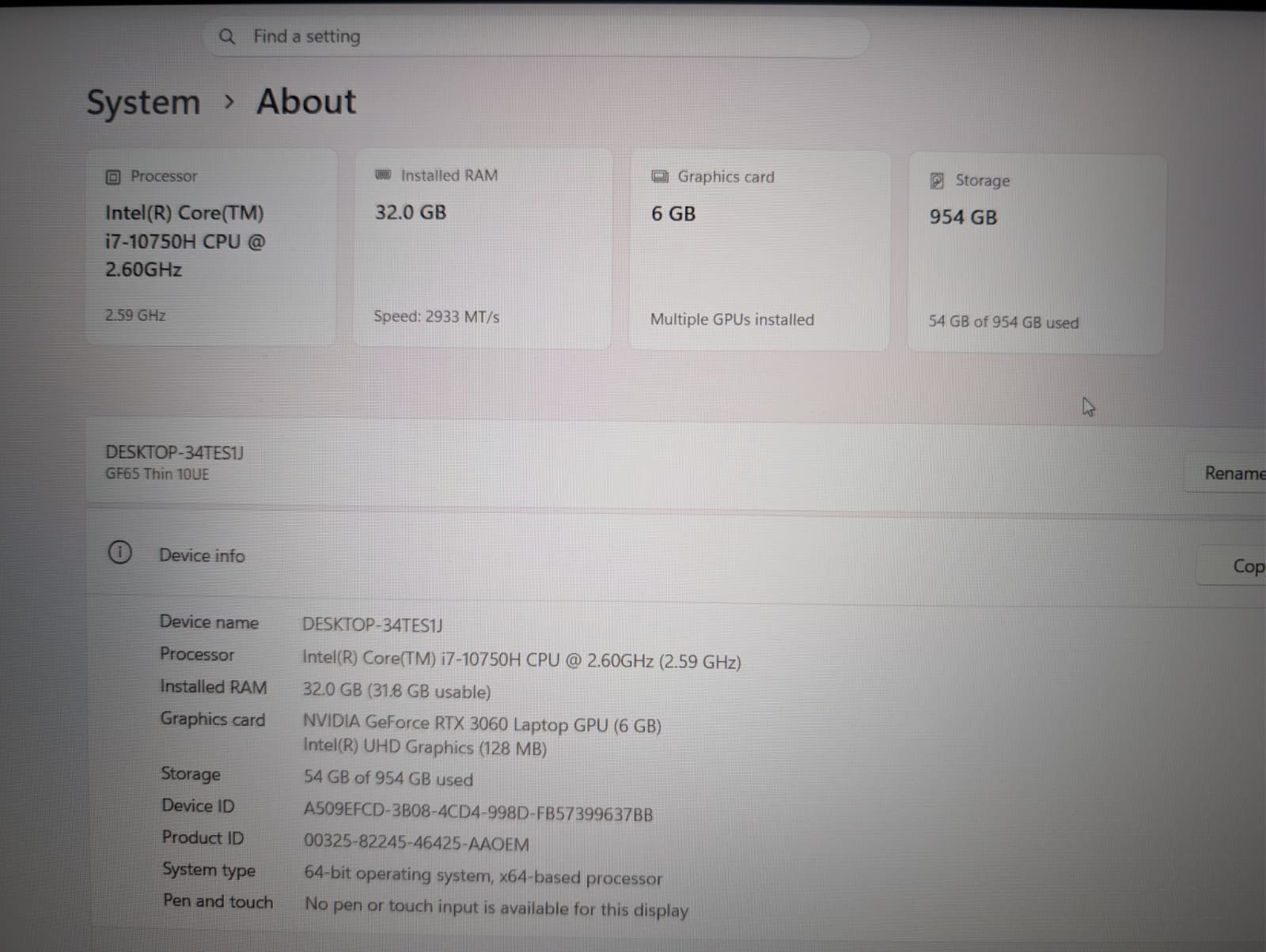 15″ MSI GF65 Thin | i7 10th Gen 32GB RAM 1TB SSD | FHD@144Hz RTX 3060 Backlit