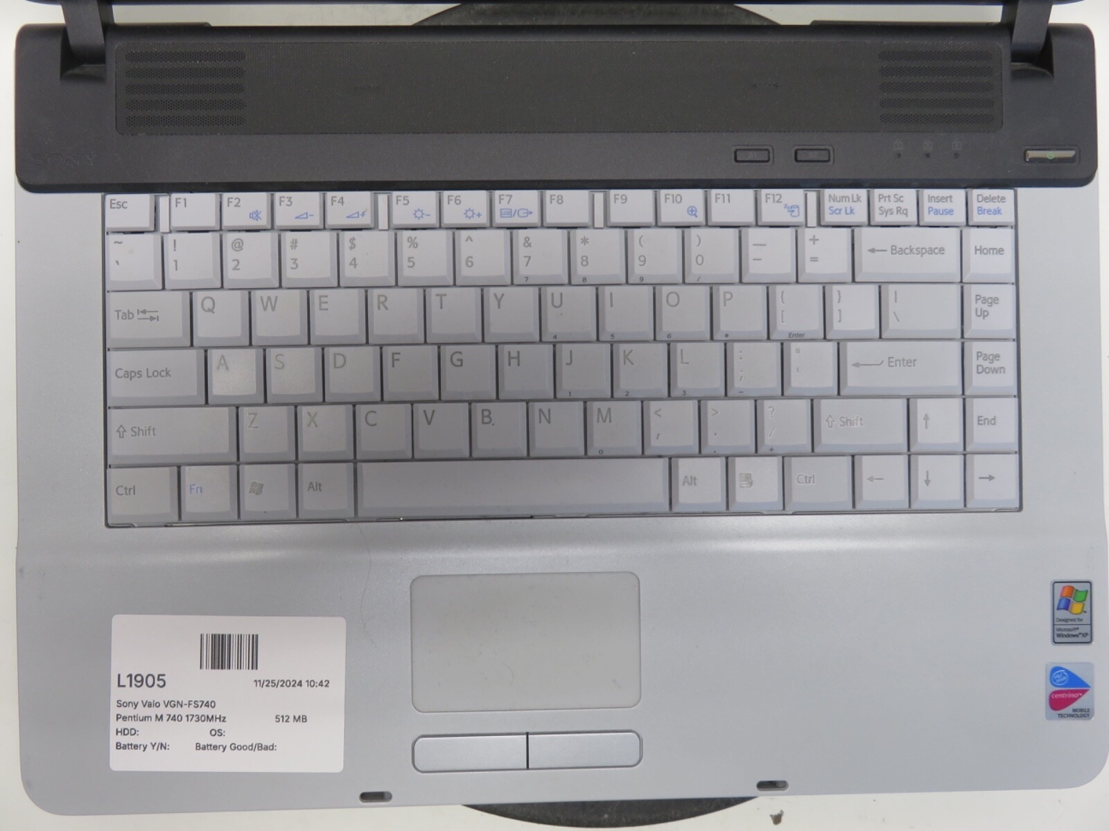 Sony Vaio VGN-FS740 PCG-702L Pentium M 740 1730MHz 512 MB NO HDD No Batt