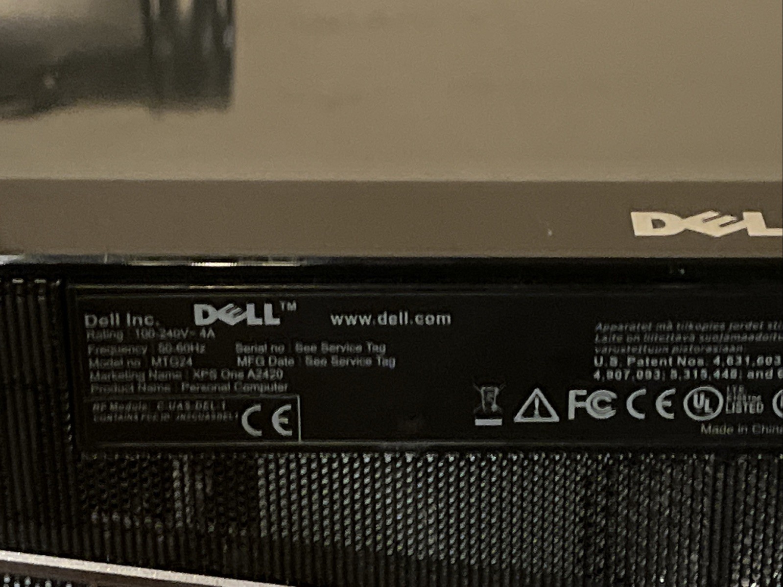 Dell XPS One 24 A2420 Intel Desktop Untested As Is For Parts/Repair
