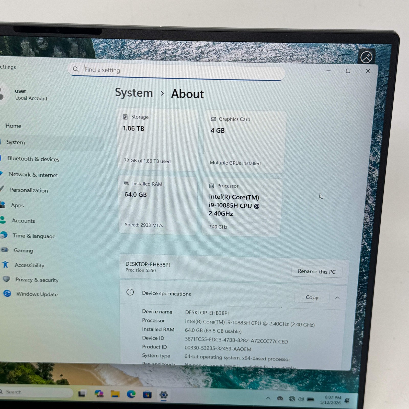 Dell Precision 5500 15.6″ i9-10885H 2.4GHz 64GB RAM 2TB SSD Quadro T2000 Max-Q