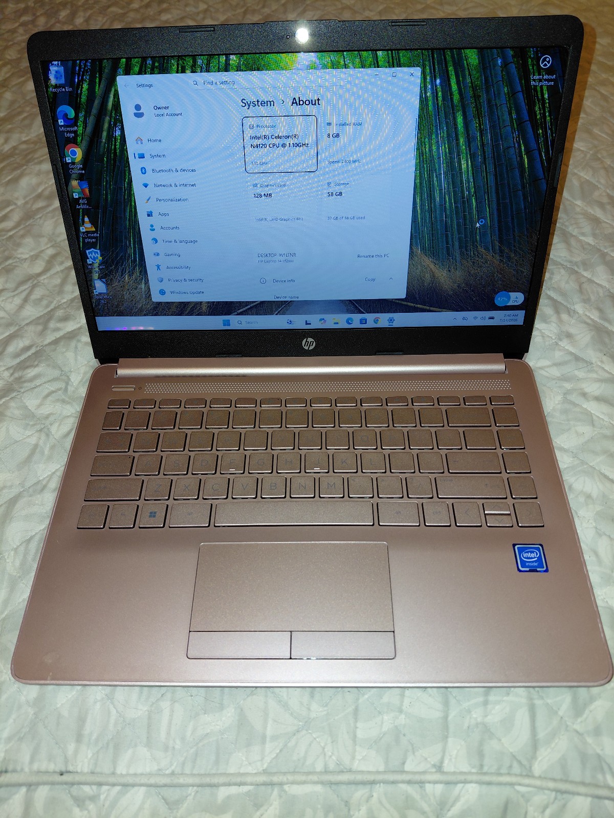HP Laptop 14-cf2704ds N4120 8GB 64GB WiFiAC 14W W11H Rose