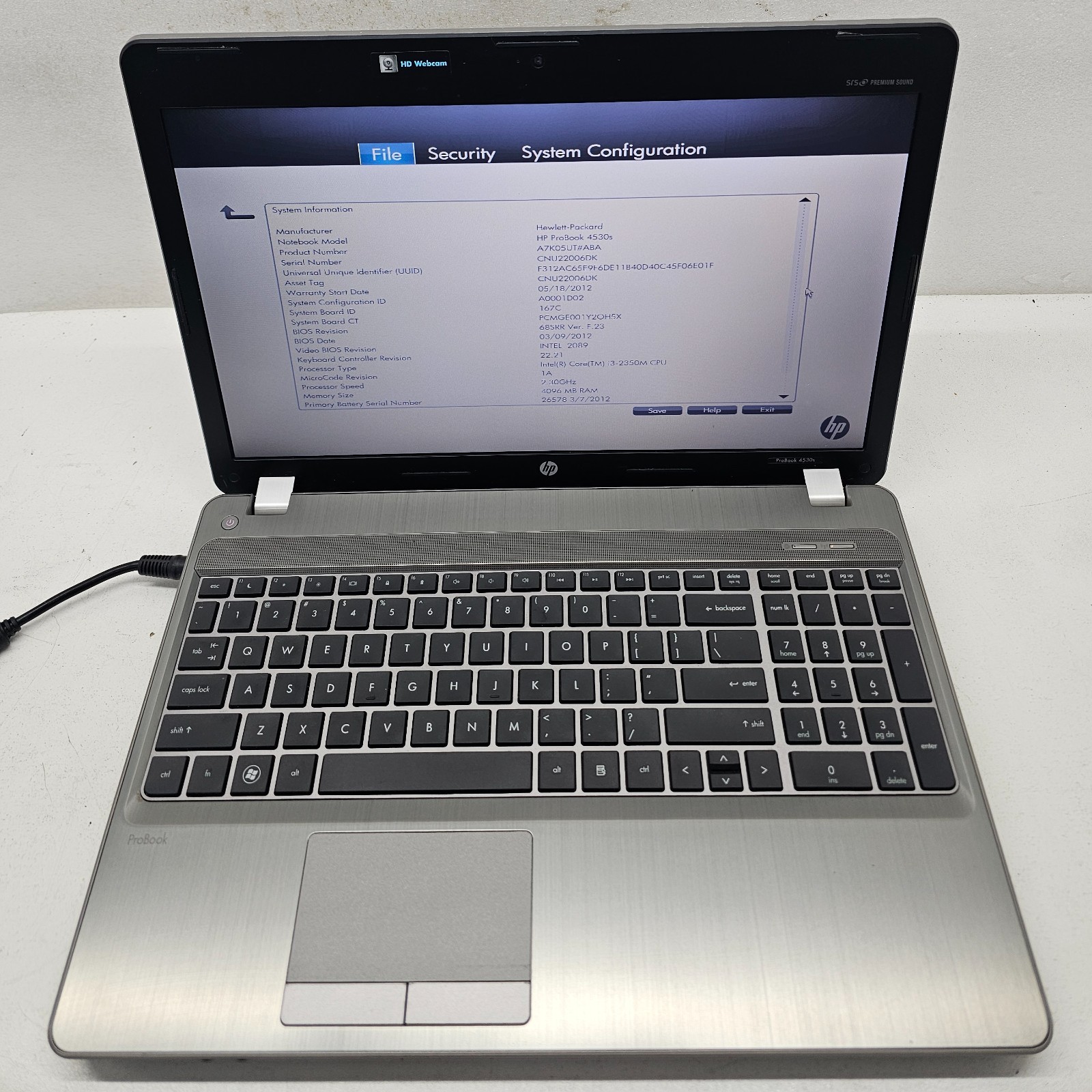 HP ProBook 4530s Laptop Intel Core i3-2350M 4GB Ram NO HD/OS (FL)