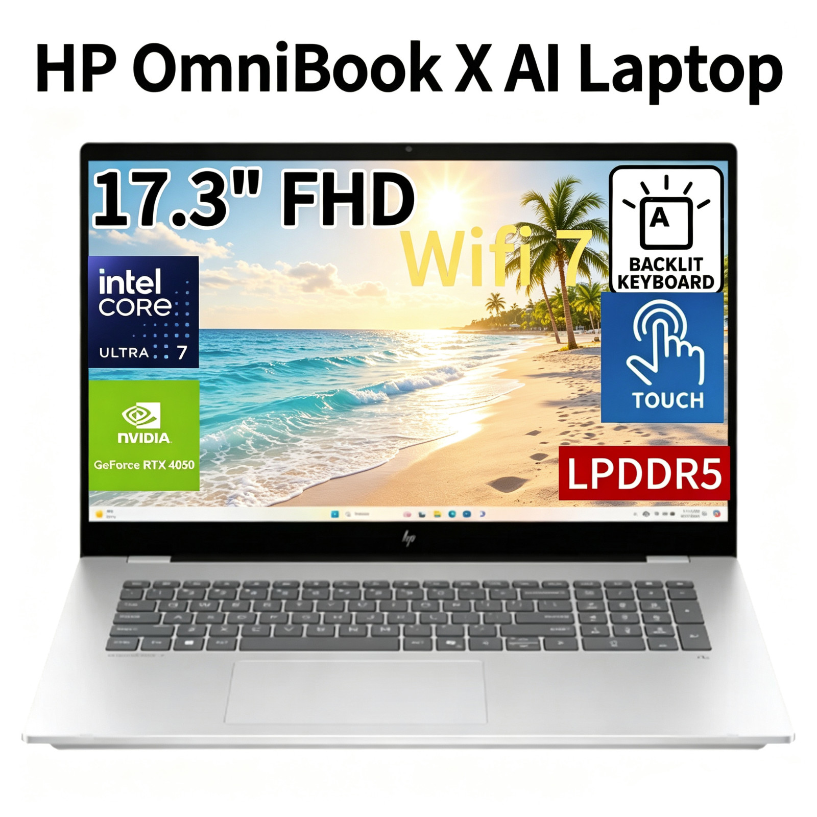 HP OmniBook X Laptop Computer 17.3″ FHD Touch Screen Intel Core Ultra 7 16 GB