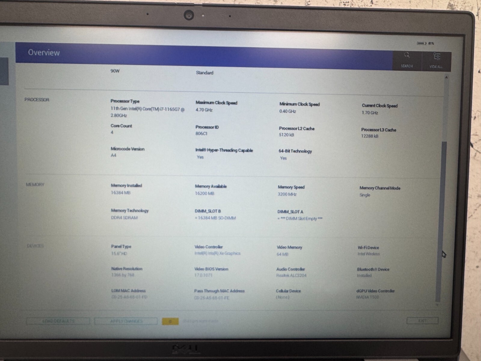 Dell Precision 3560 15.6″ FHD i7-1165G7 16GB 512GB NVMe NvidiaT500