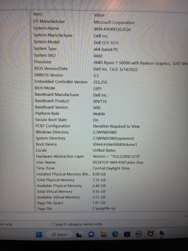 Dell G15 5515 15.6″ FHD Ryzen 7 5800H 8GB 512TB SSD RTX 3050Ti W11H