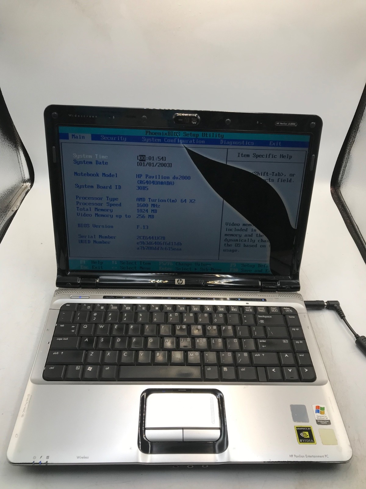 HP Pavilion dv2000 AMD Turion 64X2 14″ Laptop-BAD DISPLAY- MZ