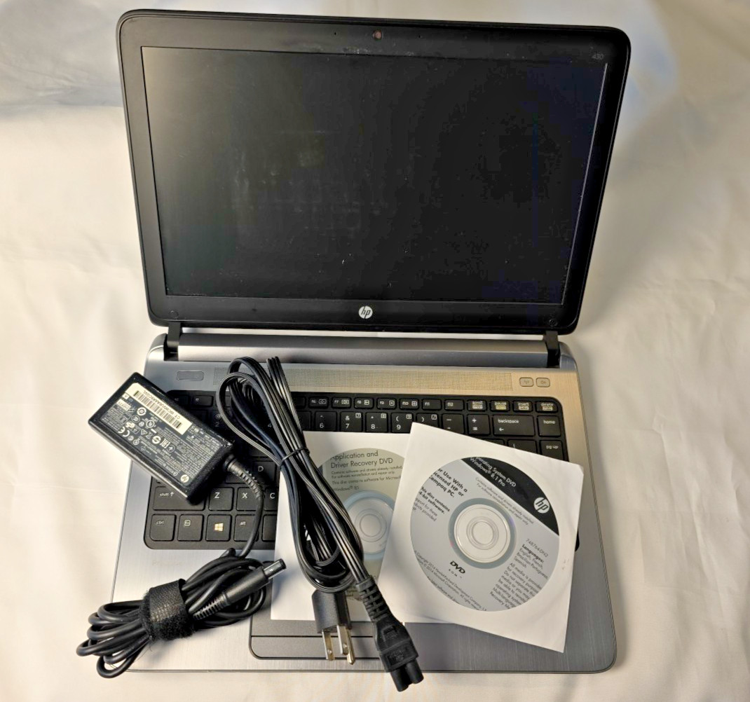 HP Probook 430 G2 i3-4005U 1.70GHz 4Gb RAM 500Gb SATA HDD w/power adapter DVDs