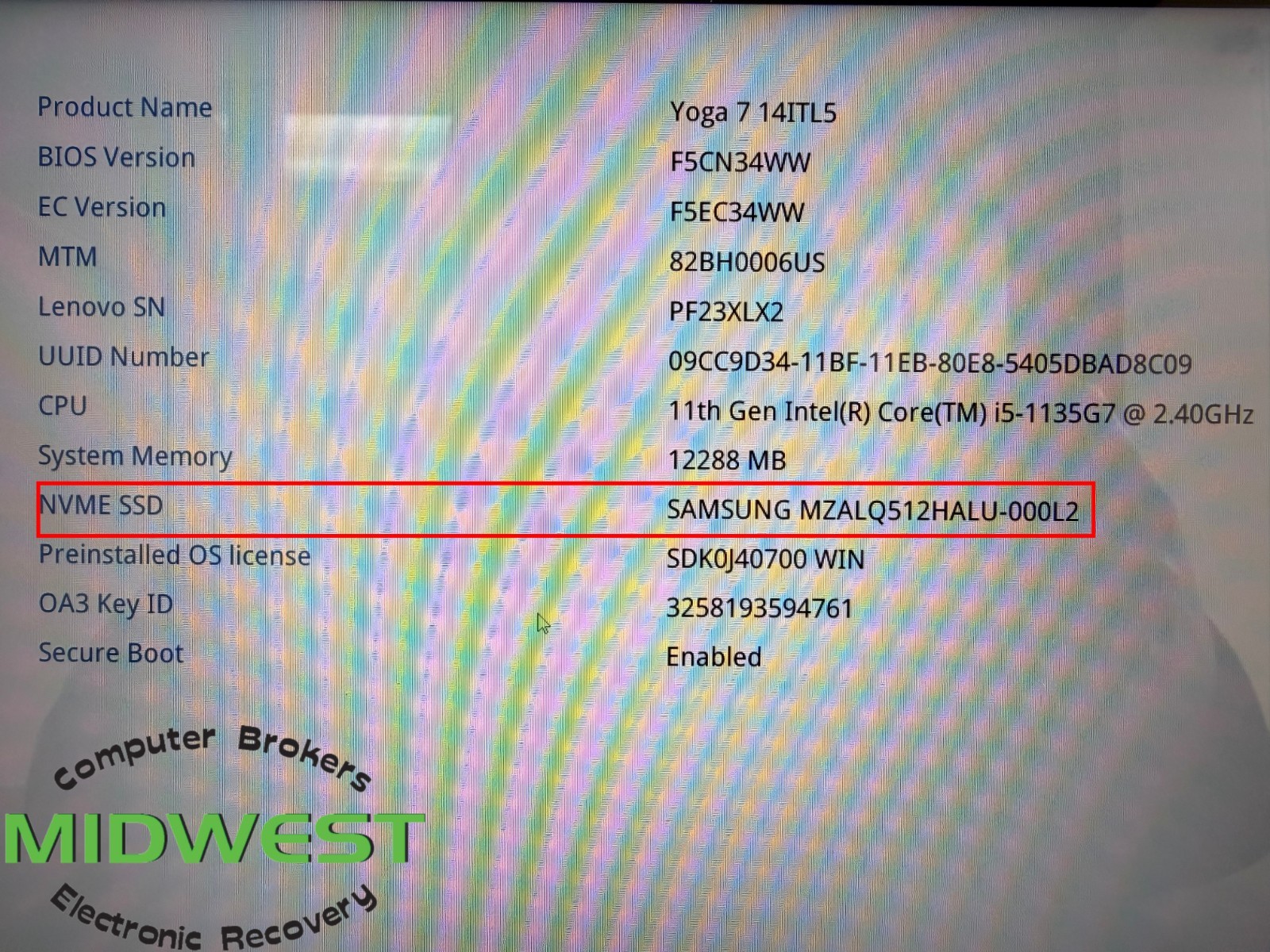 Lenovo Yoga 7 14ITL5 i5-1135G7 2.40GHz 12GB 512GB SSD (For Parts)