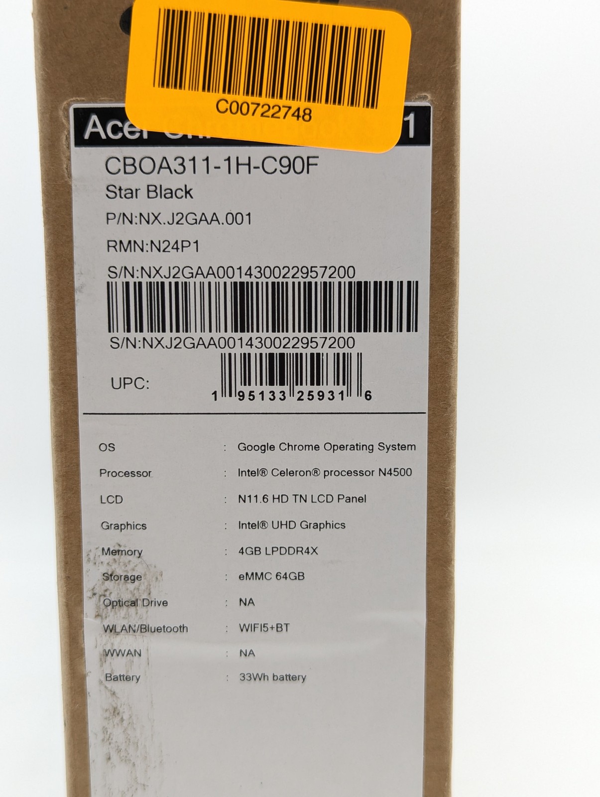 Acer Chromebook 311 11.6″ Intel Celeron N4500 4GB DDR4 64GB eMMC Chrome OS