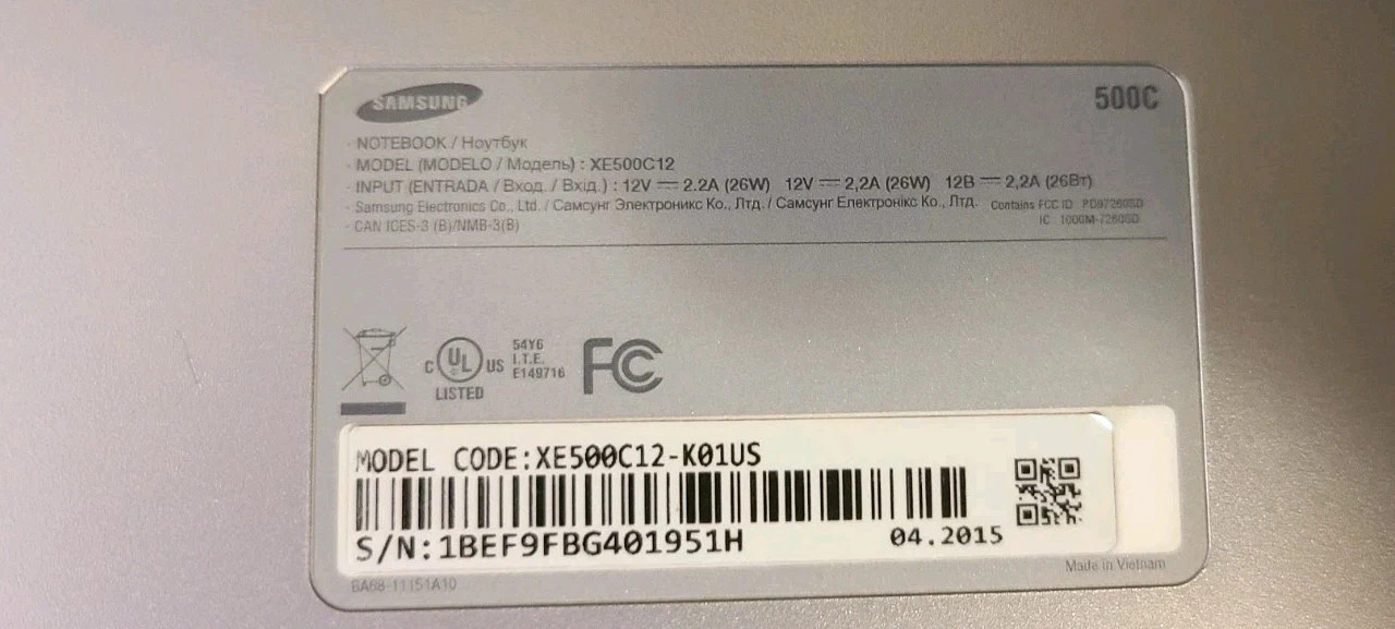 Samsung Chromebook XE500C12 11.6″ N3060 1.6GHz 4GB 16GB Non Touch B Grade