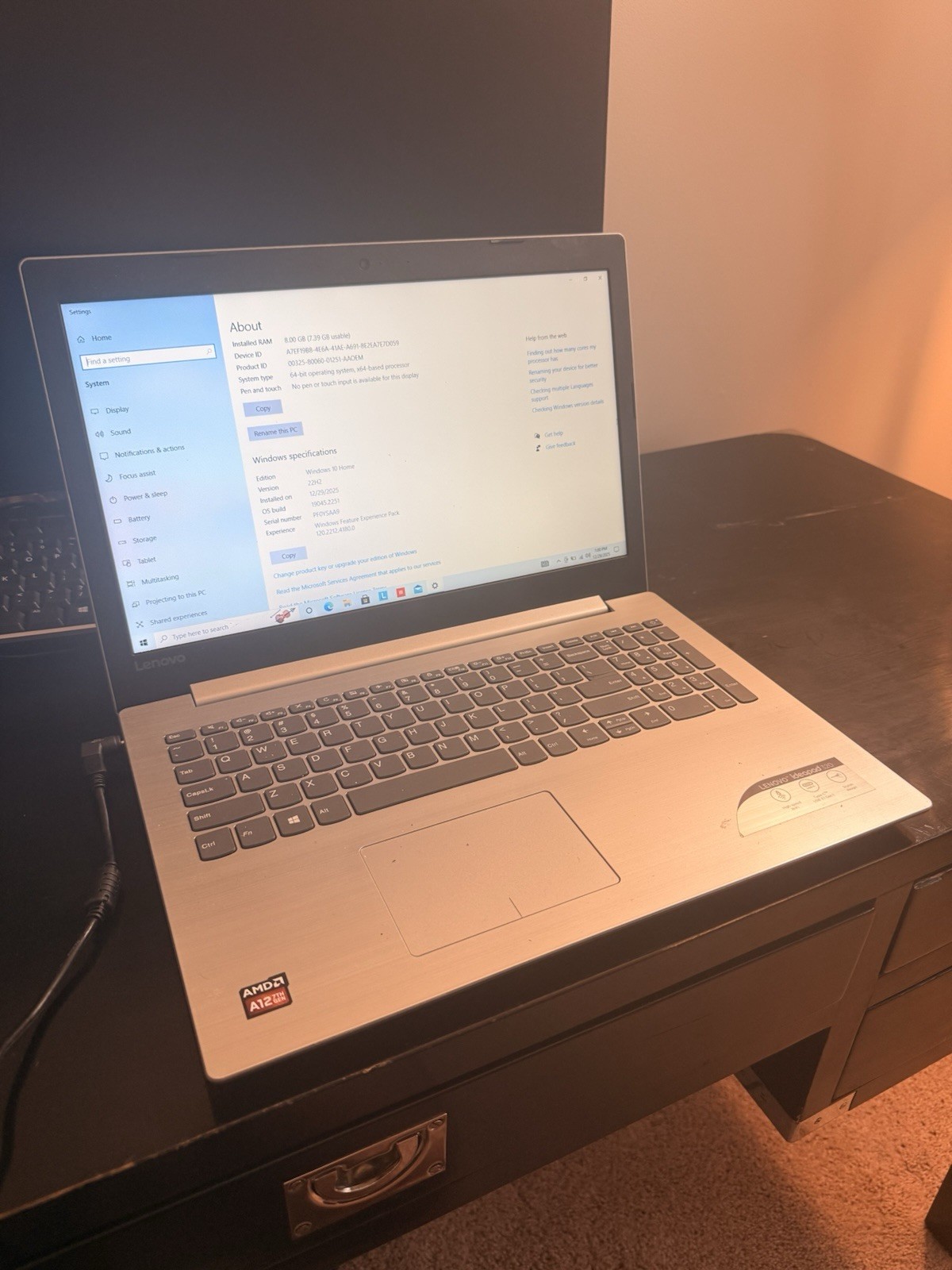Lenovo IdeaPad 320 Laptop 8GB RAM AMD A12 Windows 10