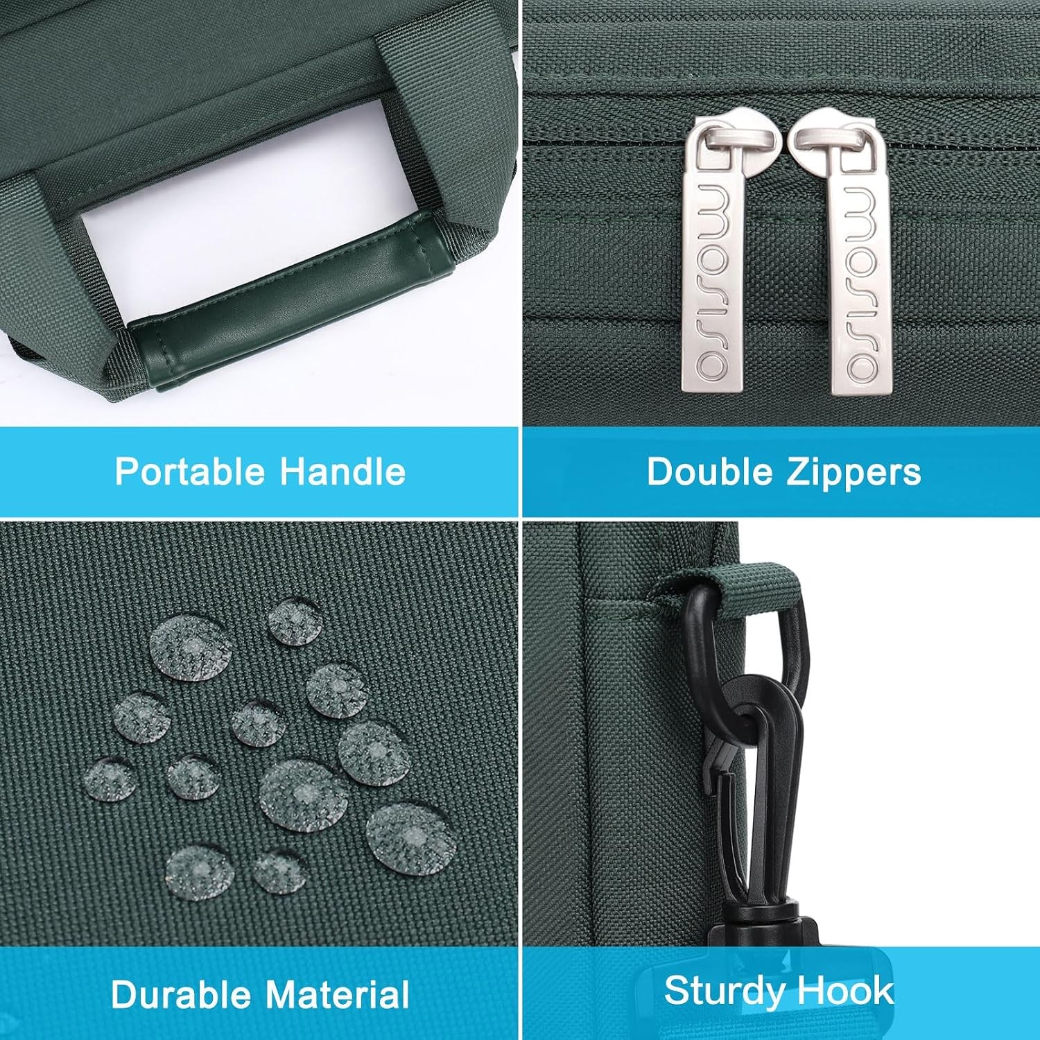 Sleeve for 15-15.6 inch Laptop with 2 Raised Pockets and Handle, Emerald Green