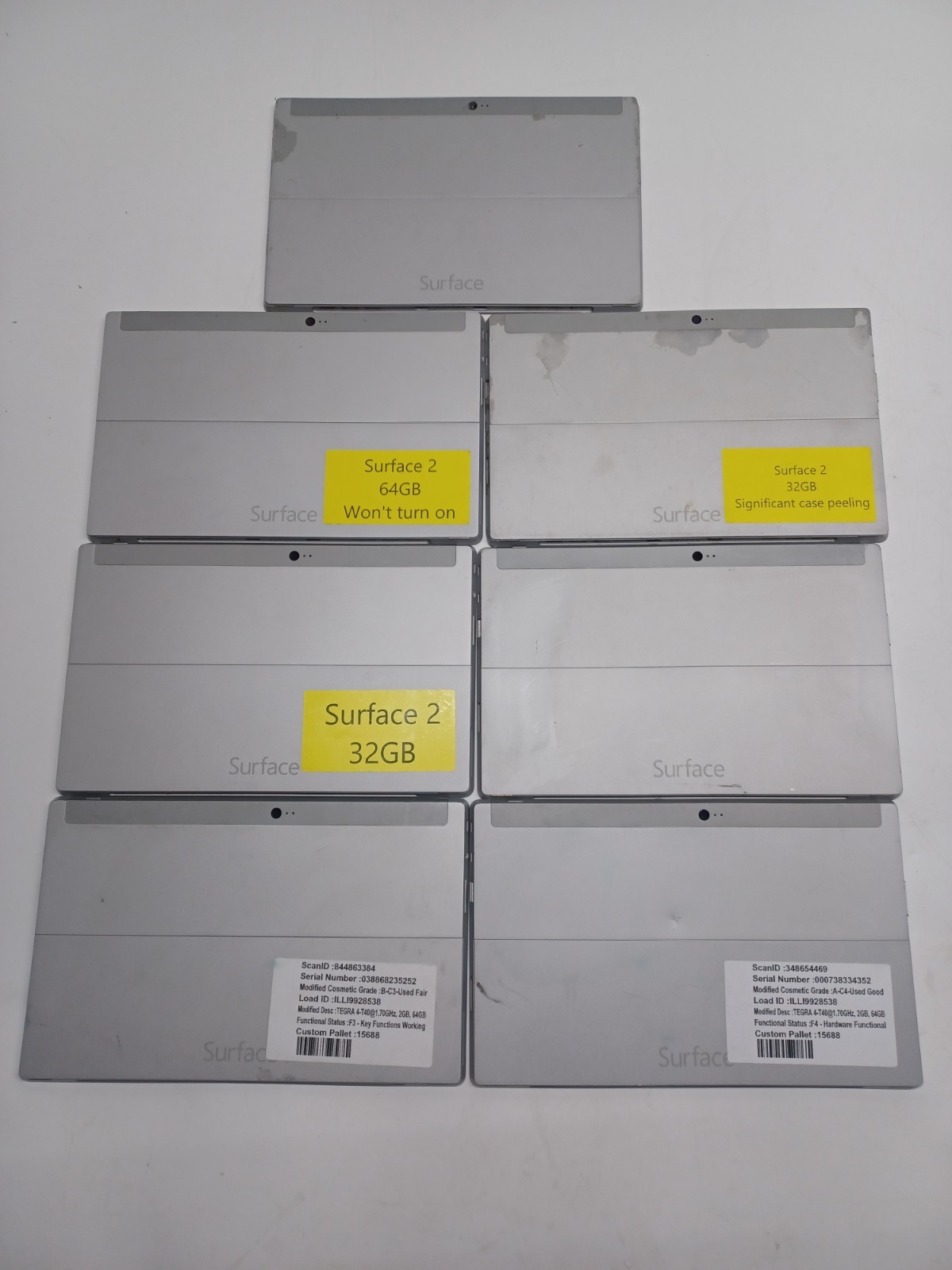Lot of 7 damaged Microsoft Surface RT 1572 Tablets for parts/ repair