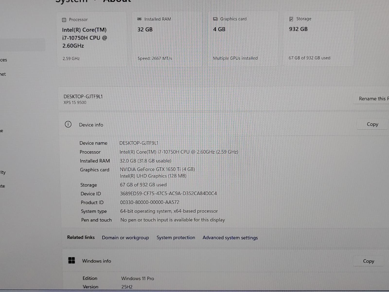 Dell XPS 15 9500 15.6″ FHD+ Intel i7-10750H 32GB 1TB GTX 1650 Ti Win11 *NO A/C*