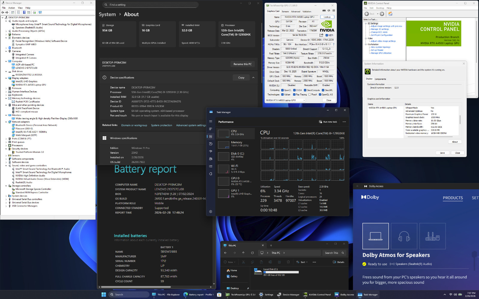 Lenovo ThinkPad P16 Gen 1 i9-12950HX 16″ 2560×1600 32GB RTX A4500 ADP