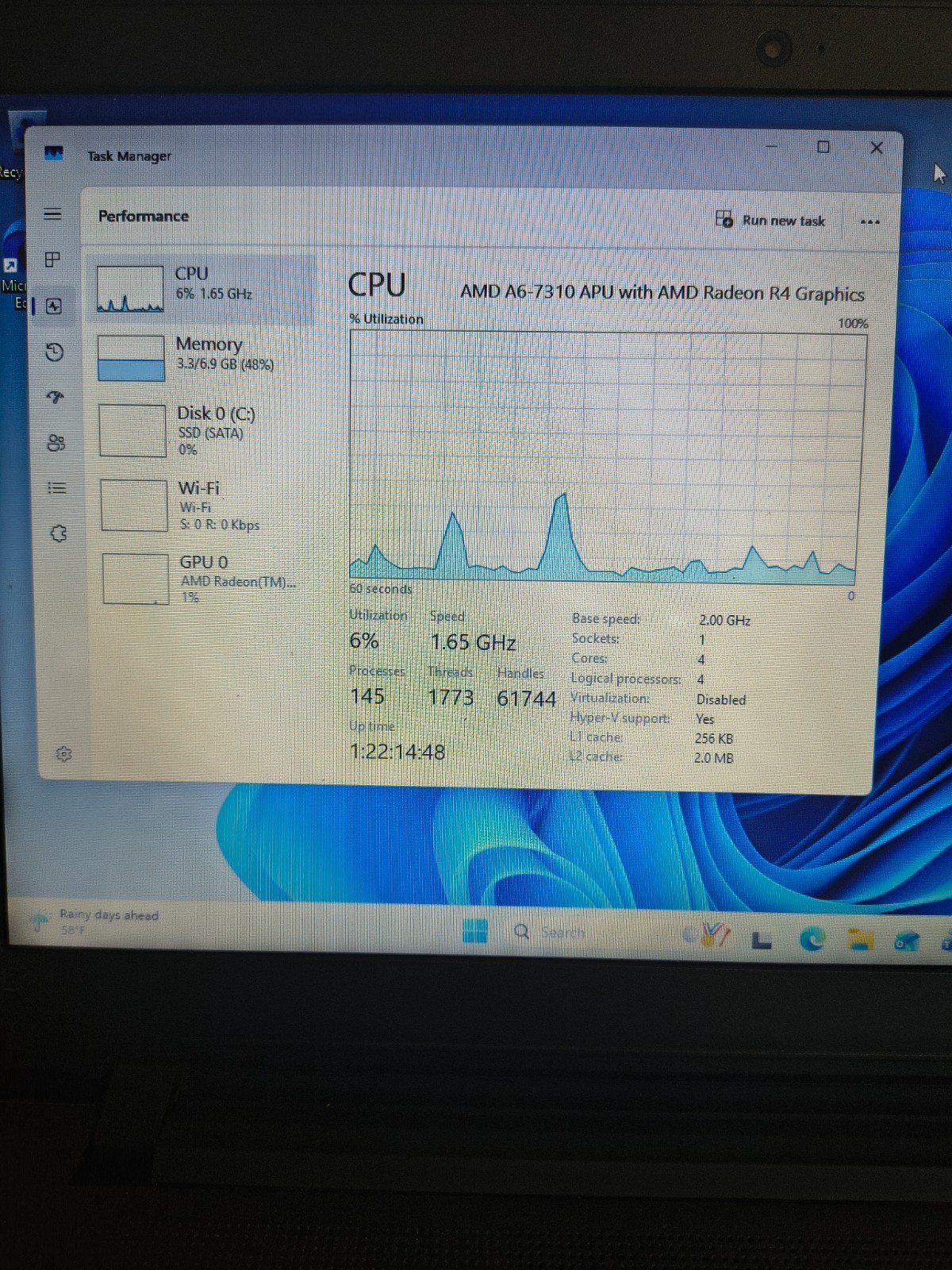 15.3″ Lenovo Ideapad 110-15ACL AMD A6-7310APU W/Radeon R4 8GB 500GB SSD Win11Hm