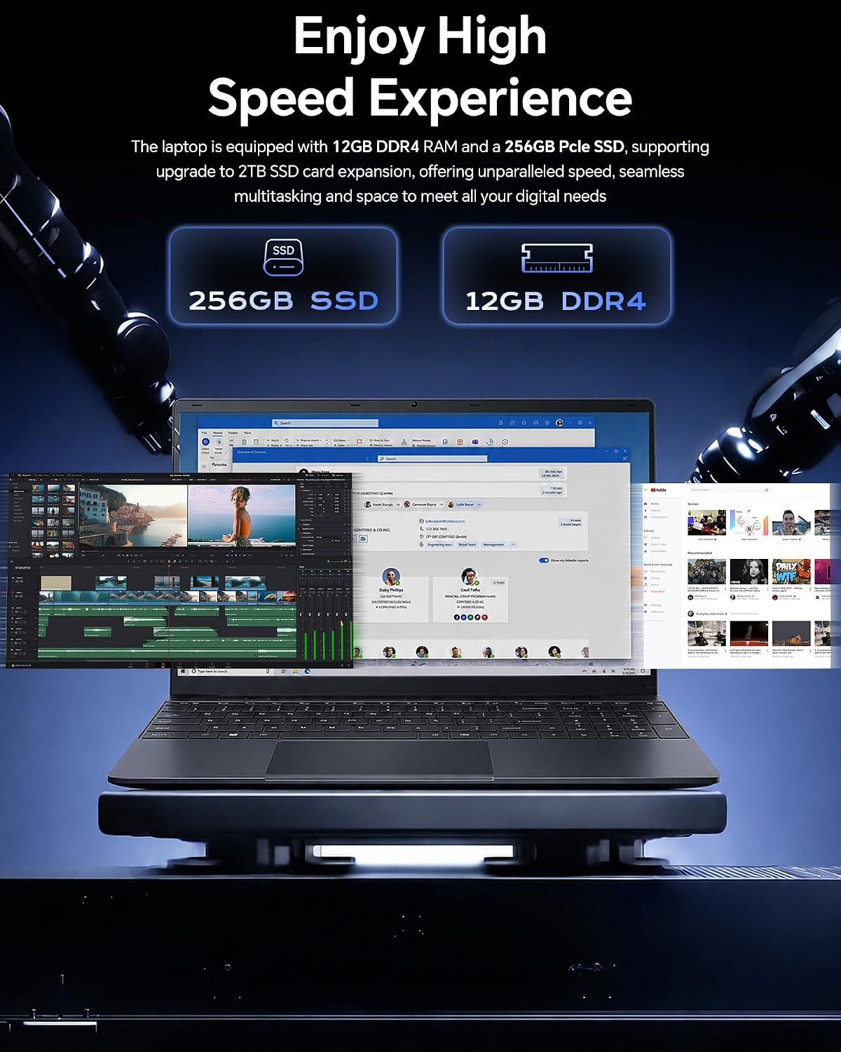 15.6 Inch Laptop with AI, Office 365, 12GB RAM 256GB SSD, Quad-Core Processor, W