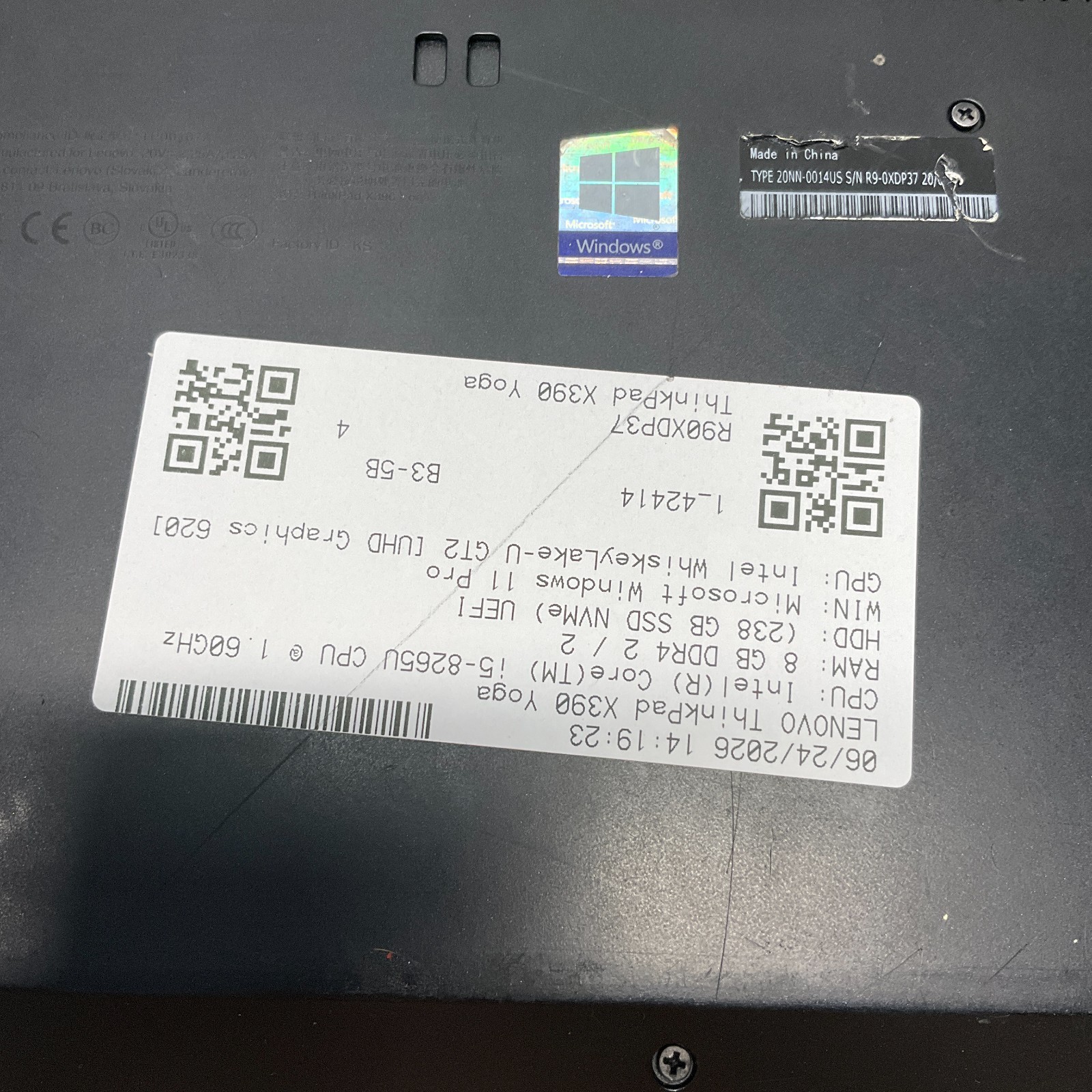 Lenovo ThinkPad X390 YOGA 13.3″ i5-8365U 1.6GHz 8GB RAM 256GB SSD Windows 11 Pro