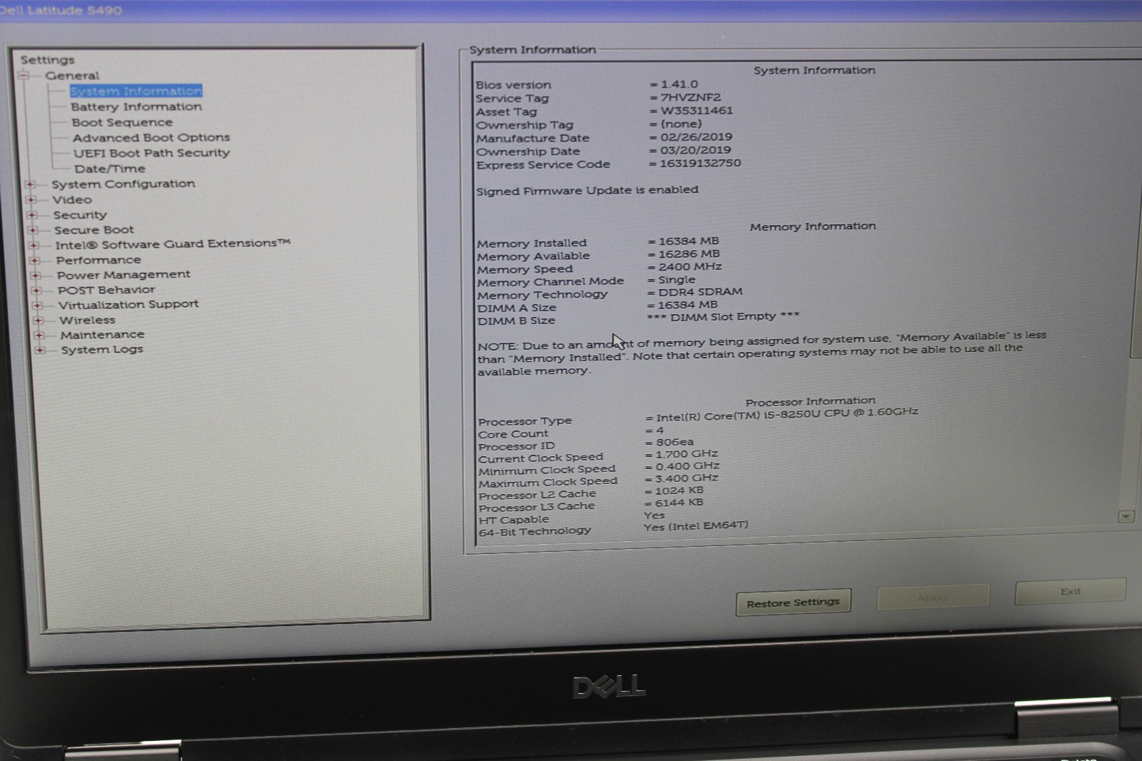 Dell Latitude 5490 i5-8250U @ 1.6 GHz 16GB RAM 512GB SSD Win11Home