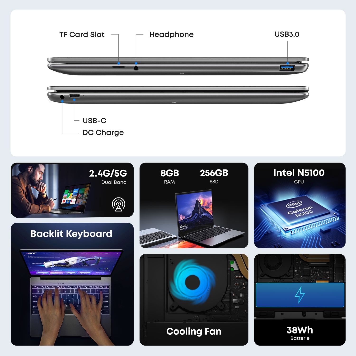 CHUWI GemiBook Pro 14.1″ Laptop Windows 11 Intel N5100 8+256GB Backlit Notebook